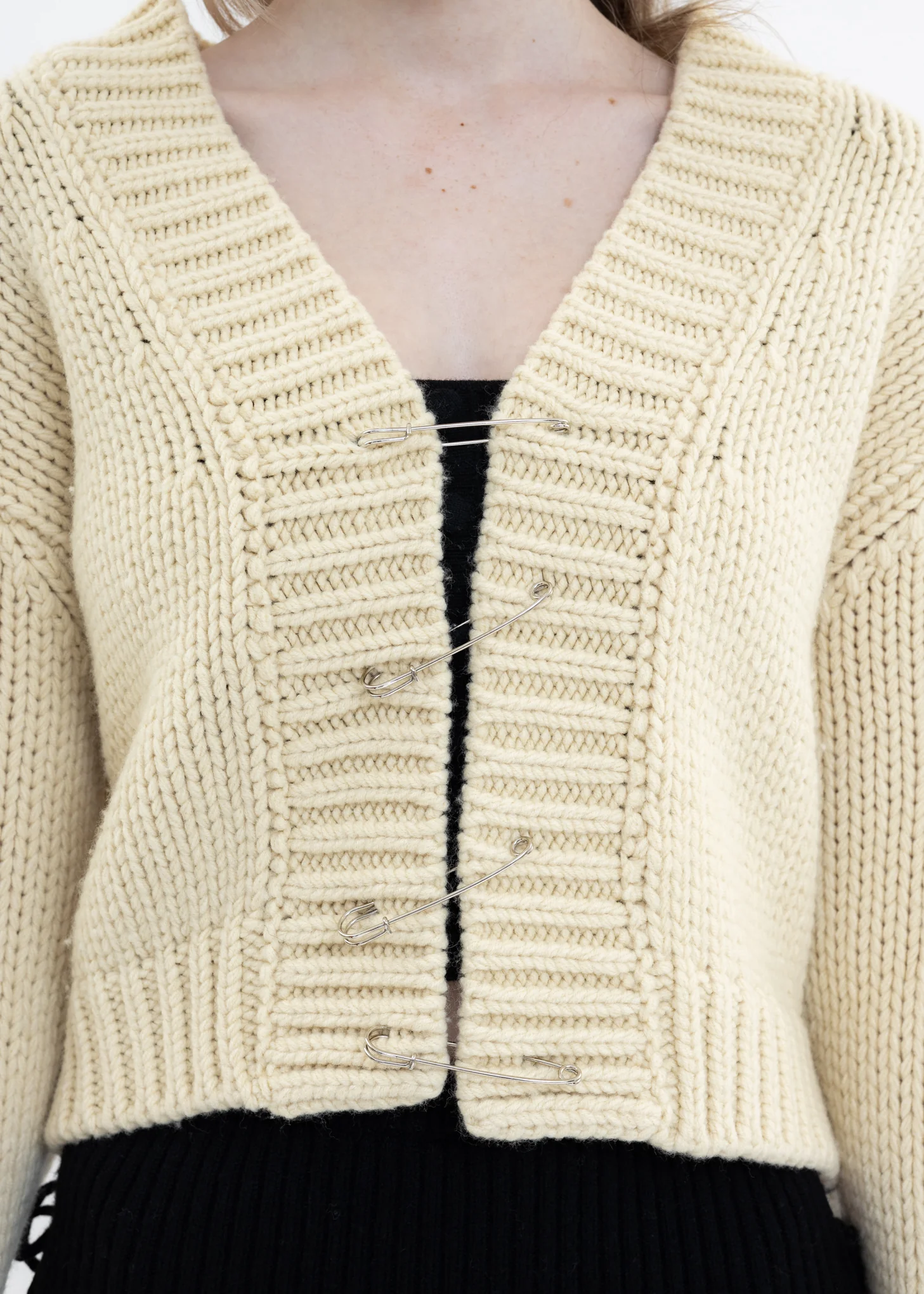 Cream Knit Safety Pin Sweater - Image 2