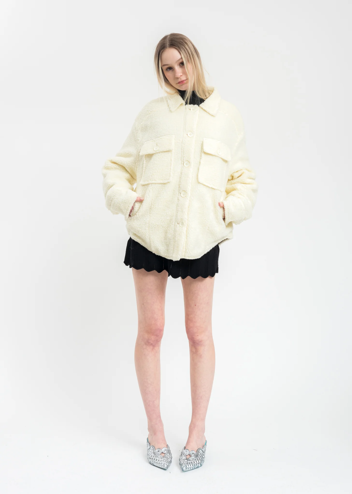 Cream Oversized Sherpa Button-Up Jacket - Image 6