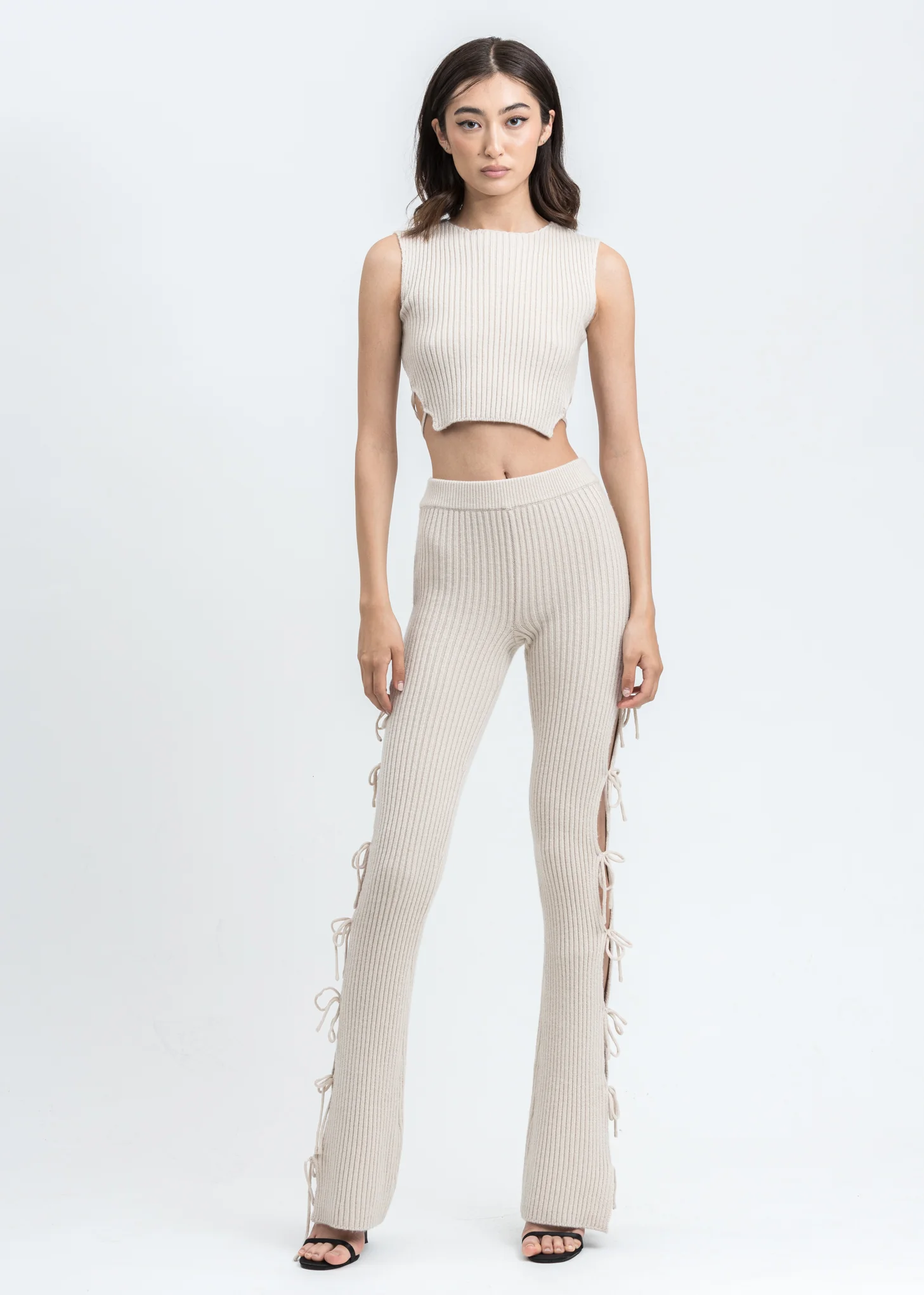 Cream Rib Knit Backless Tank Top - Image 5