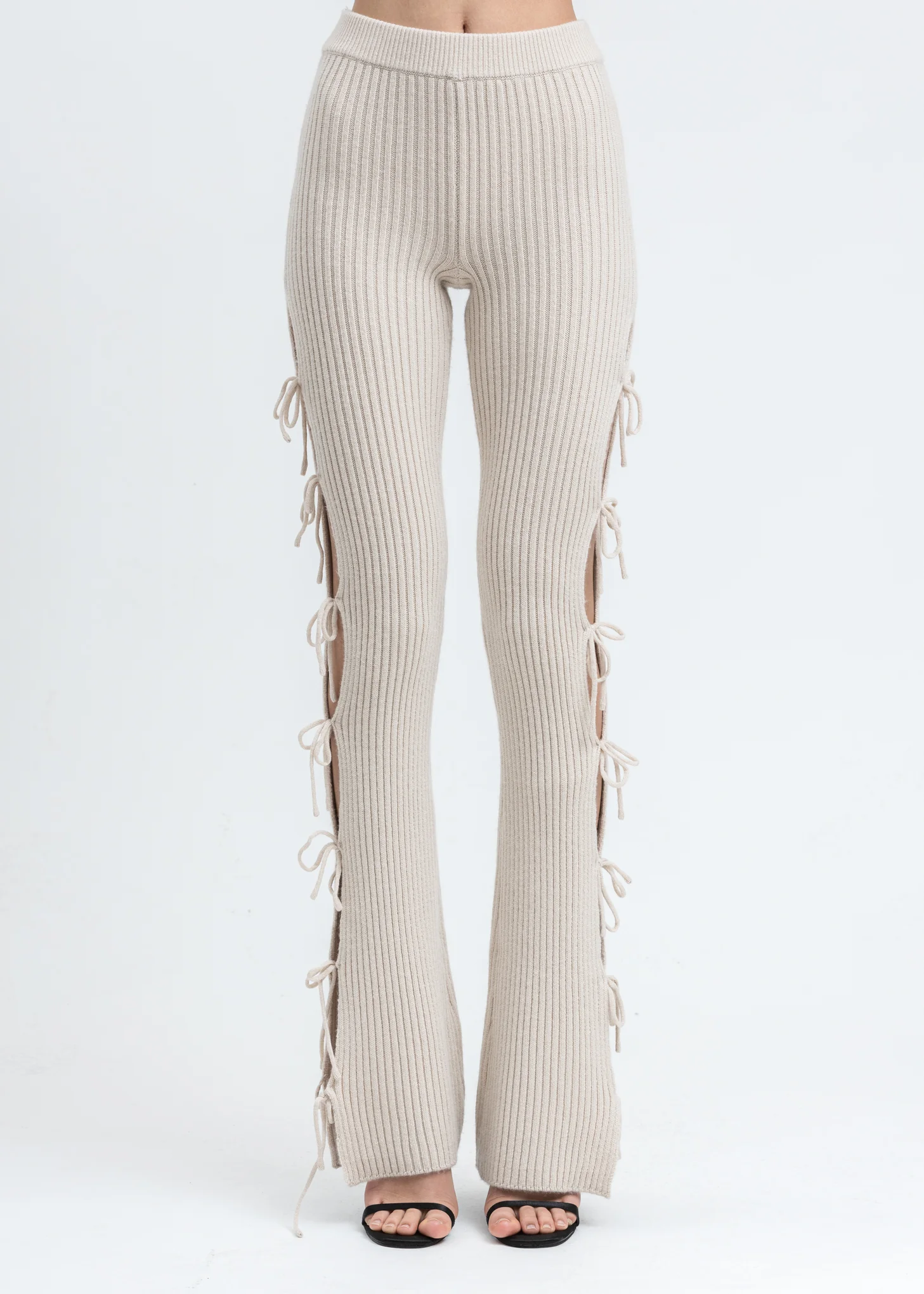 Cream Rib Knit Tie Pant - Image 2