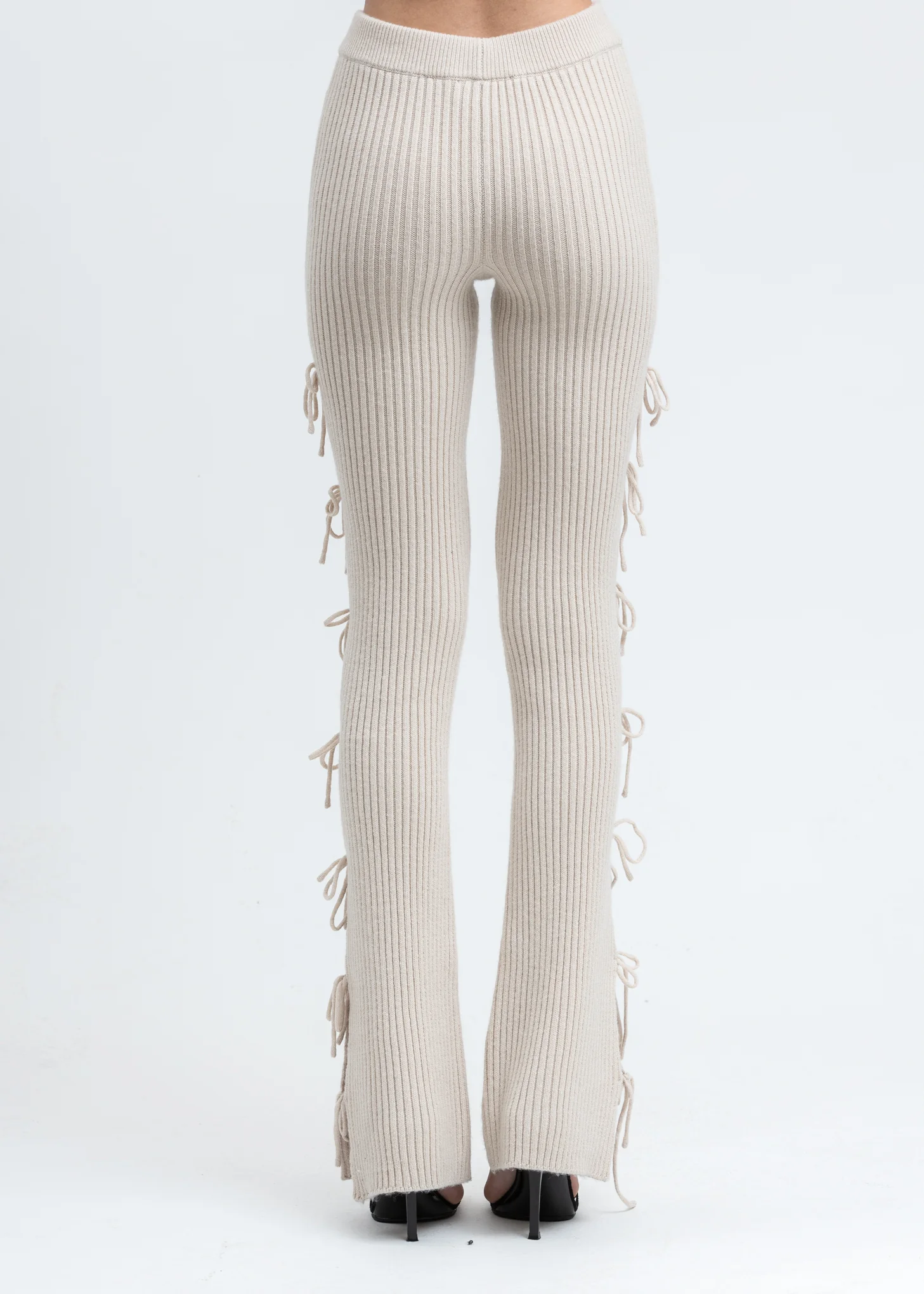 Cream Rib Knit Tie Pant - Image 3