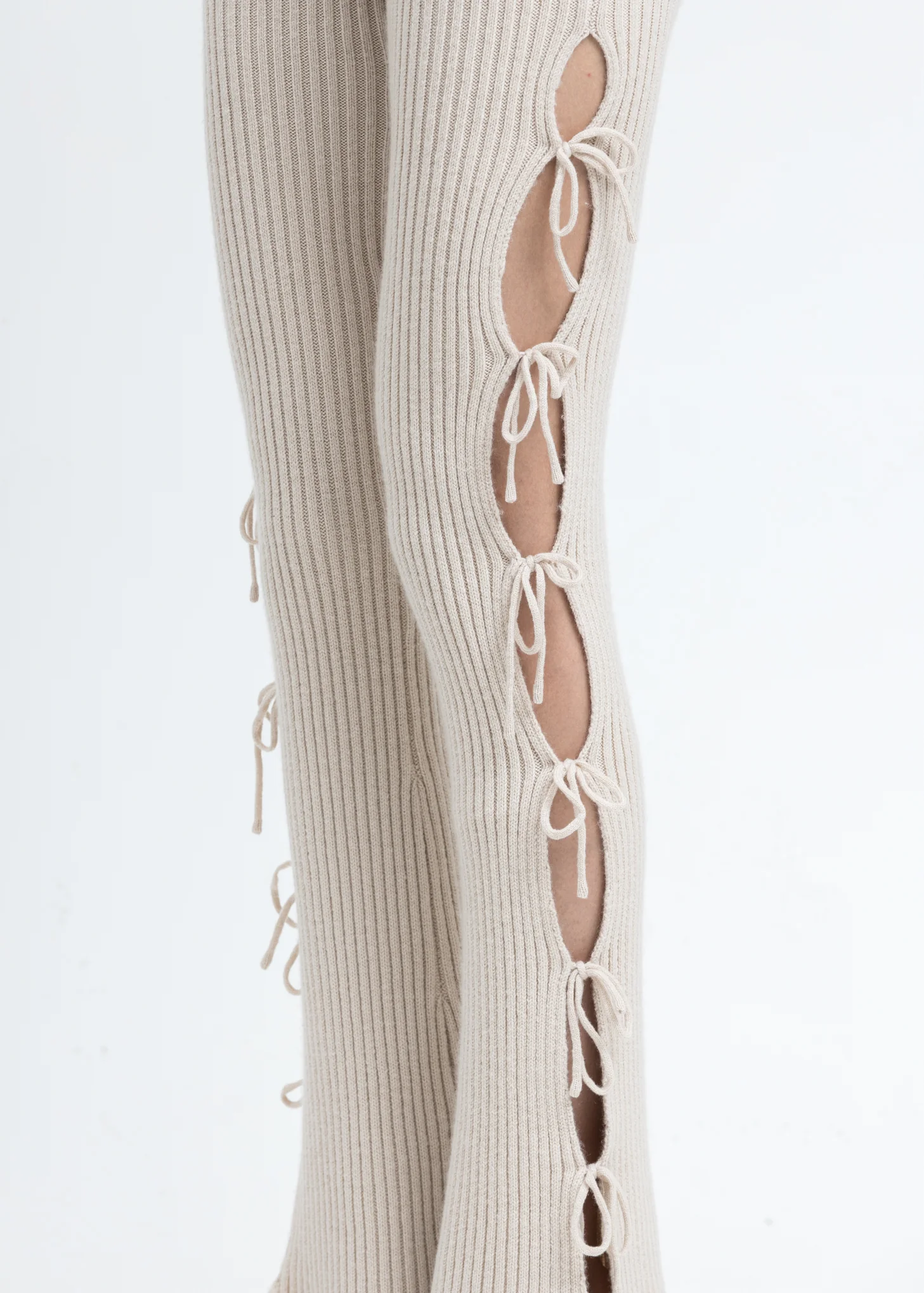 Cream Rib Knit Tie Pant - Image 4