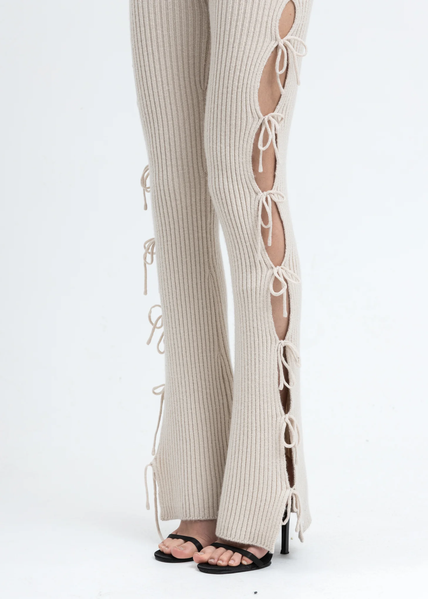 Cream Rib Knit Tie Pant - Image 5