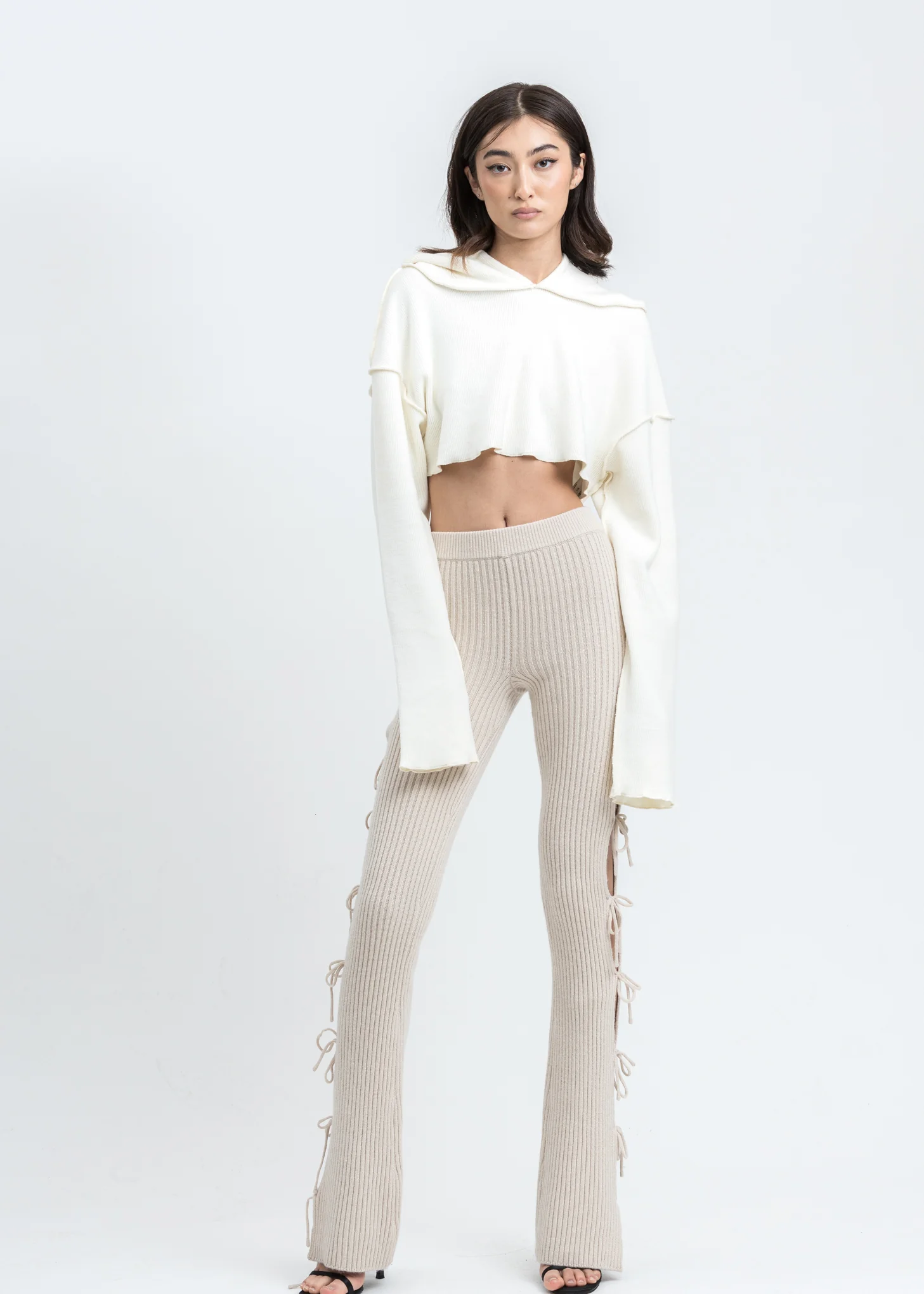 Cream Rib Knit Tie Pant - Image 7