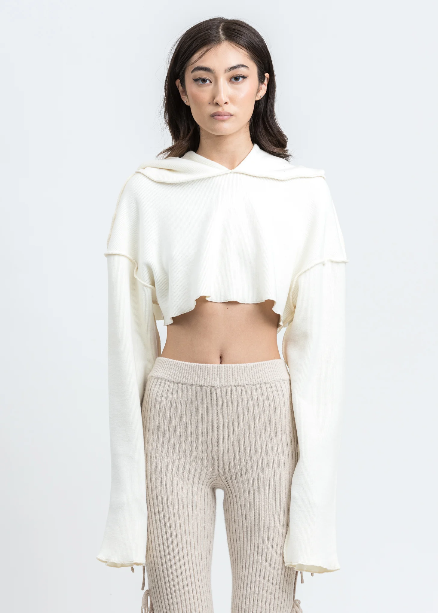 Cream Rib Oversized Hoodie
