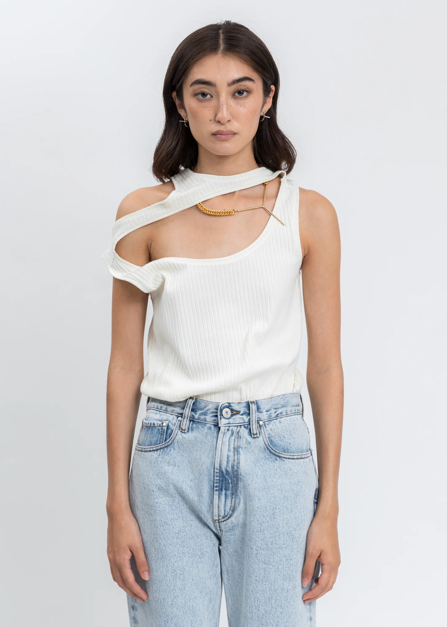 Cream Three Neck Polo Tank Top - Image 7