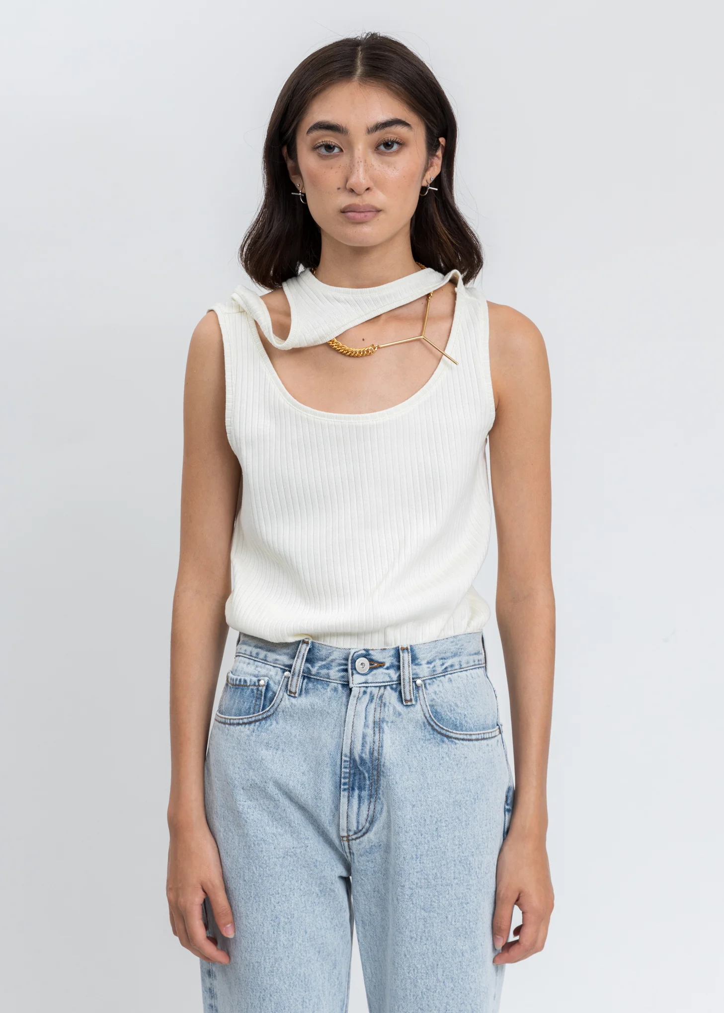Cream Three Neck Polo Tank Top - Image 9