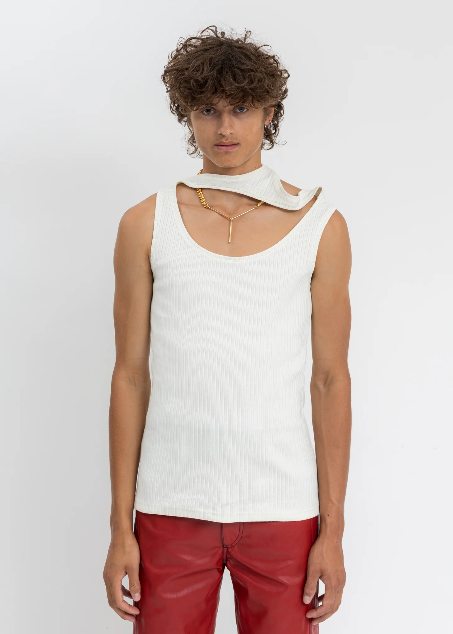 Cream Three Neck Polo Tank Top