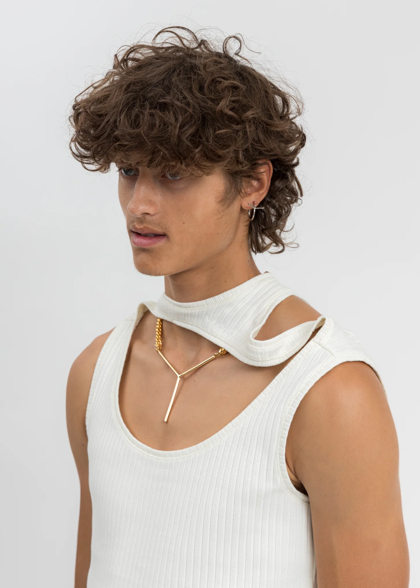 Cream Three Neck Polo Tank Top - Image 5