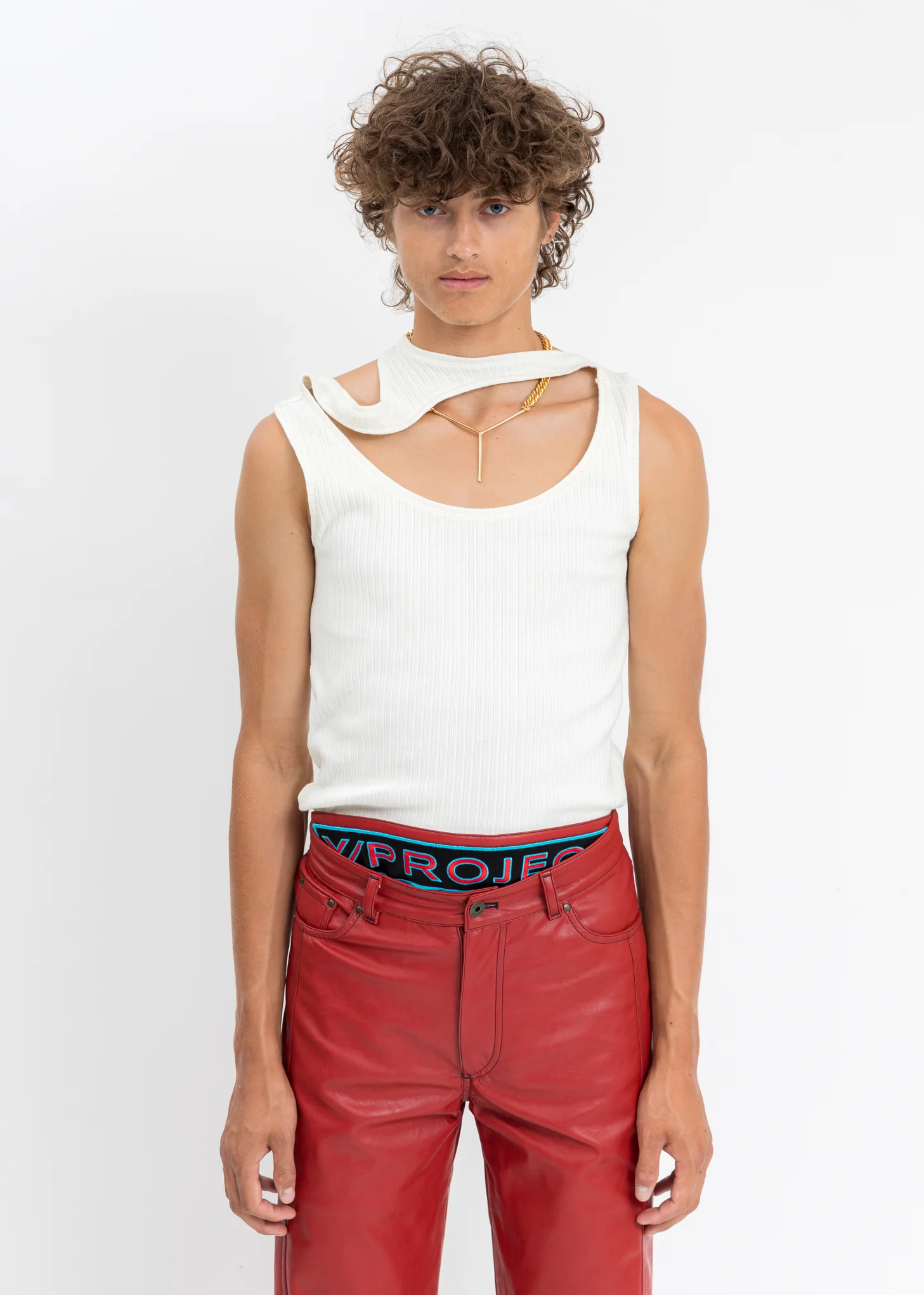 Cream Three Neck Polo Tank Top - Image 8