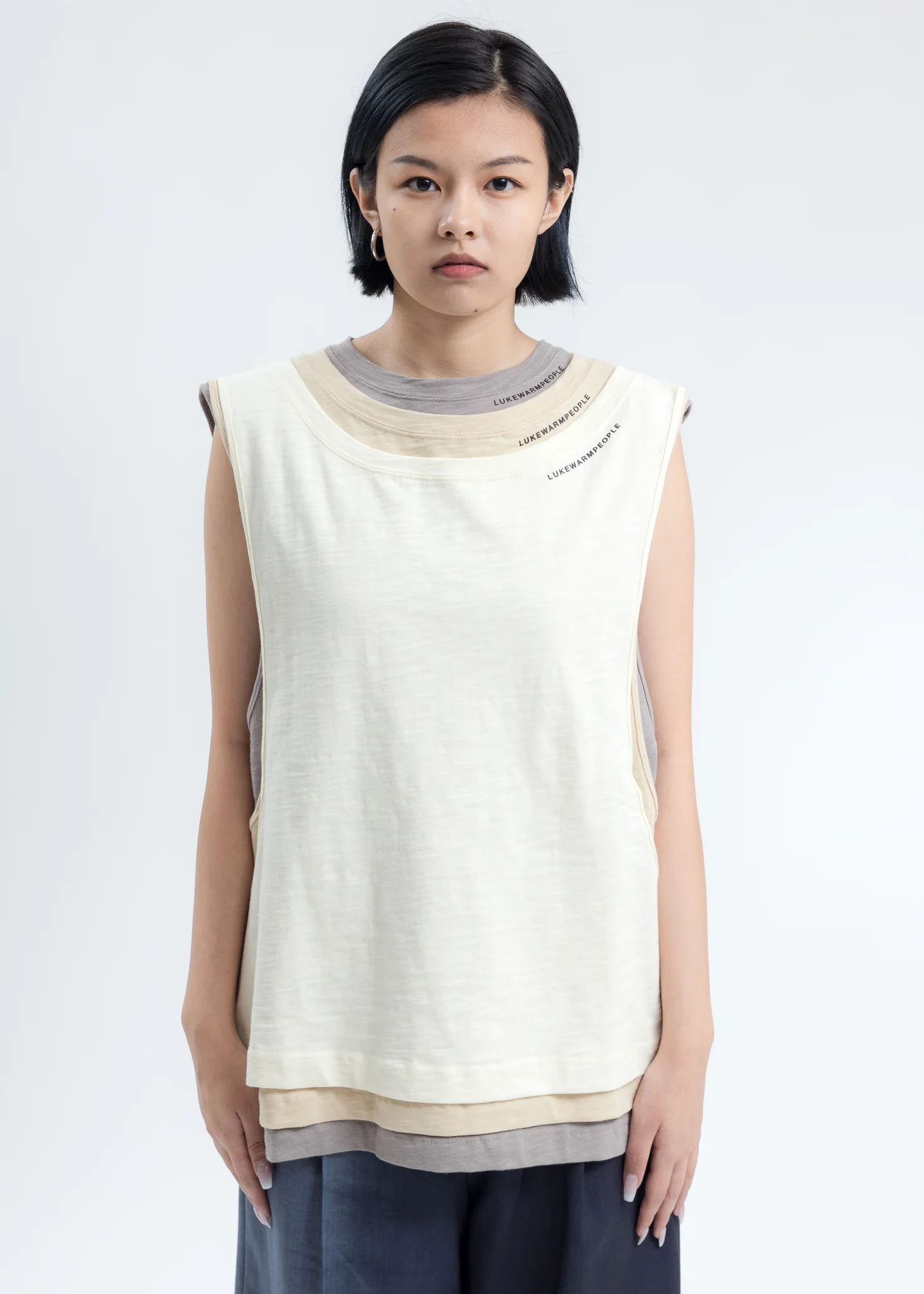 Cream Triple Layer Muscle Tee