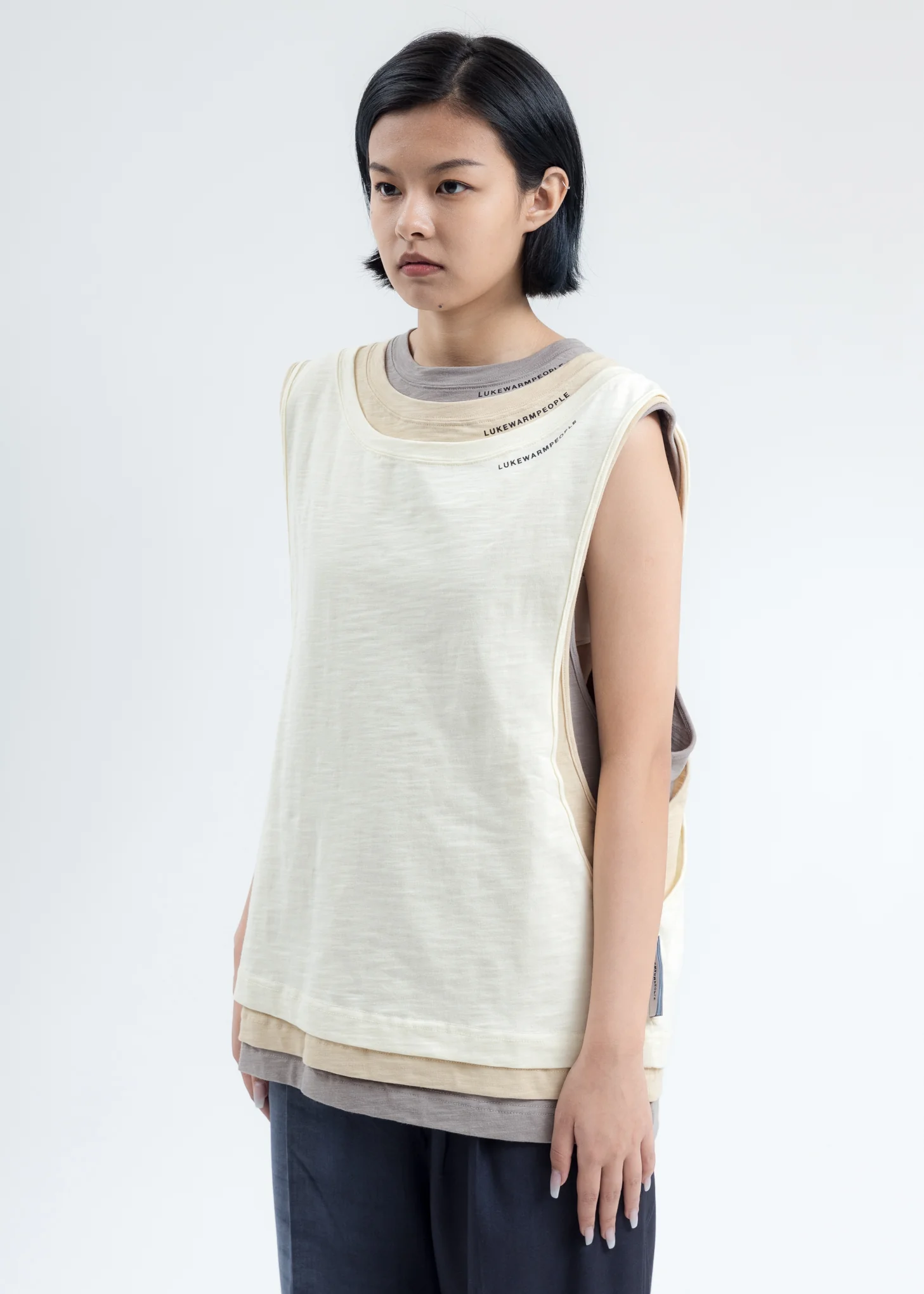 Cream Triple Layer Muscle Tee - Image 2