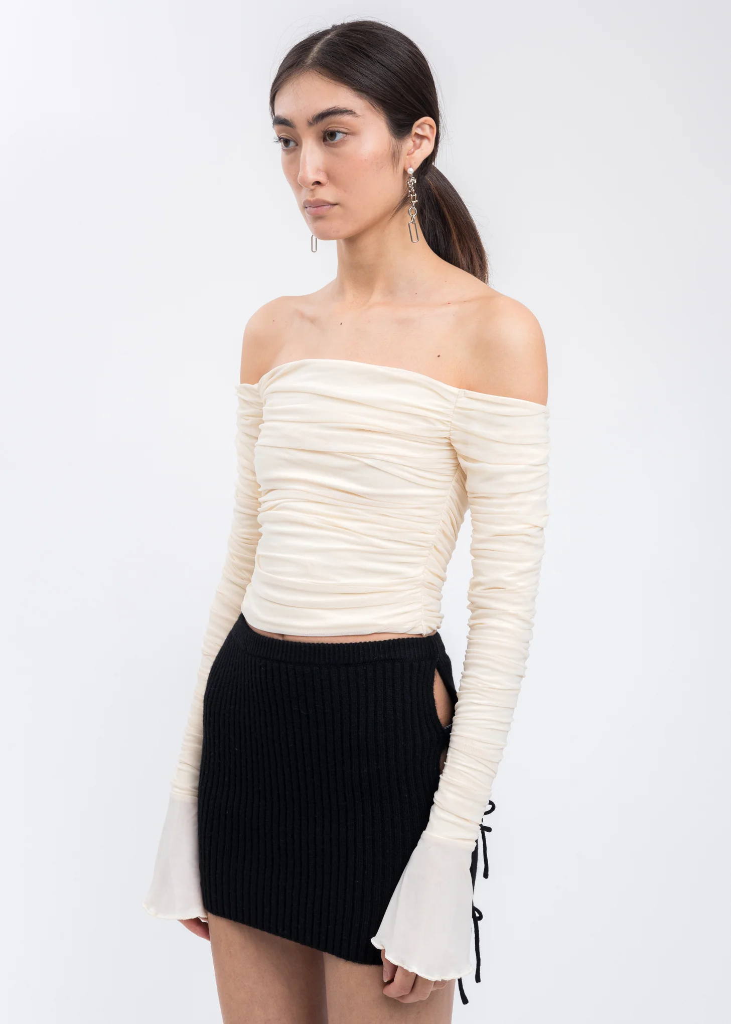 Cream White Alia Off Shoulder Ruched Top - Image 3