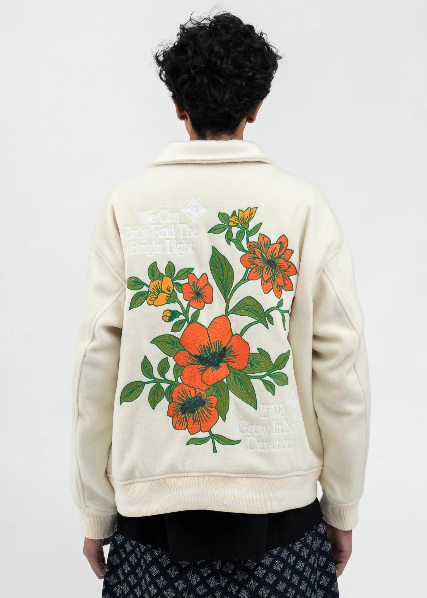 CREAM WHITE FLOWERS EMBROIDERY PATCHWORK  BOMBER JACKET - Image 2
