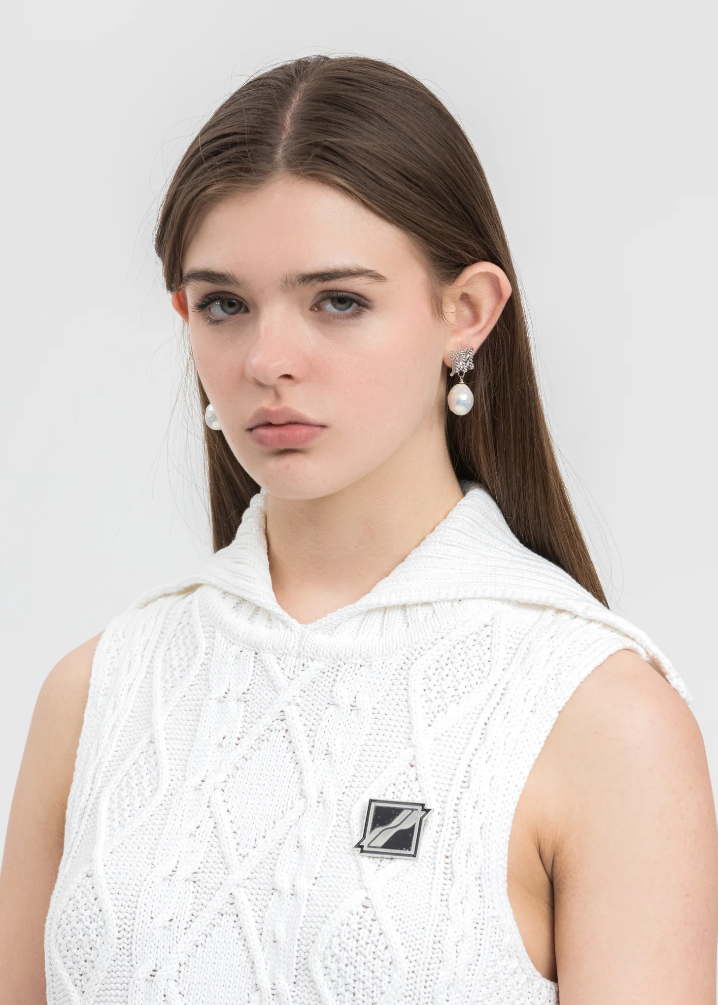 Crystal Monogram Baroque Pearl White Earring (Single) - Image 3