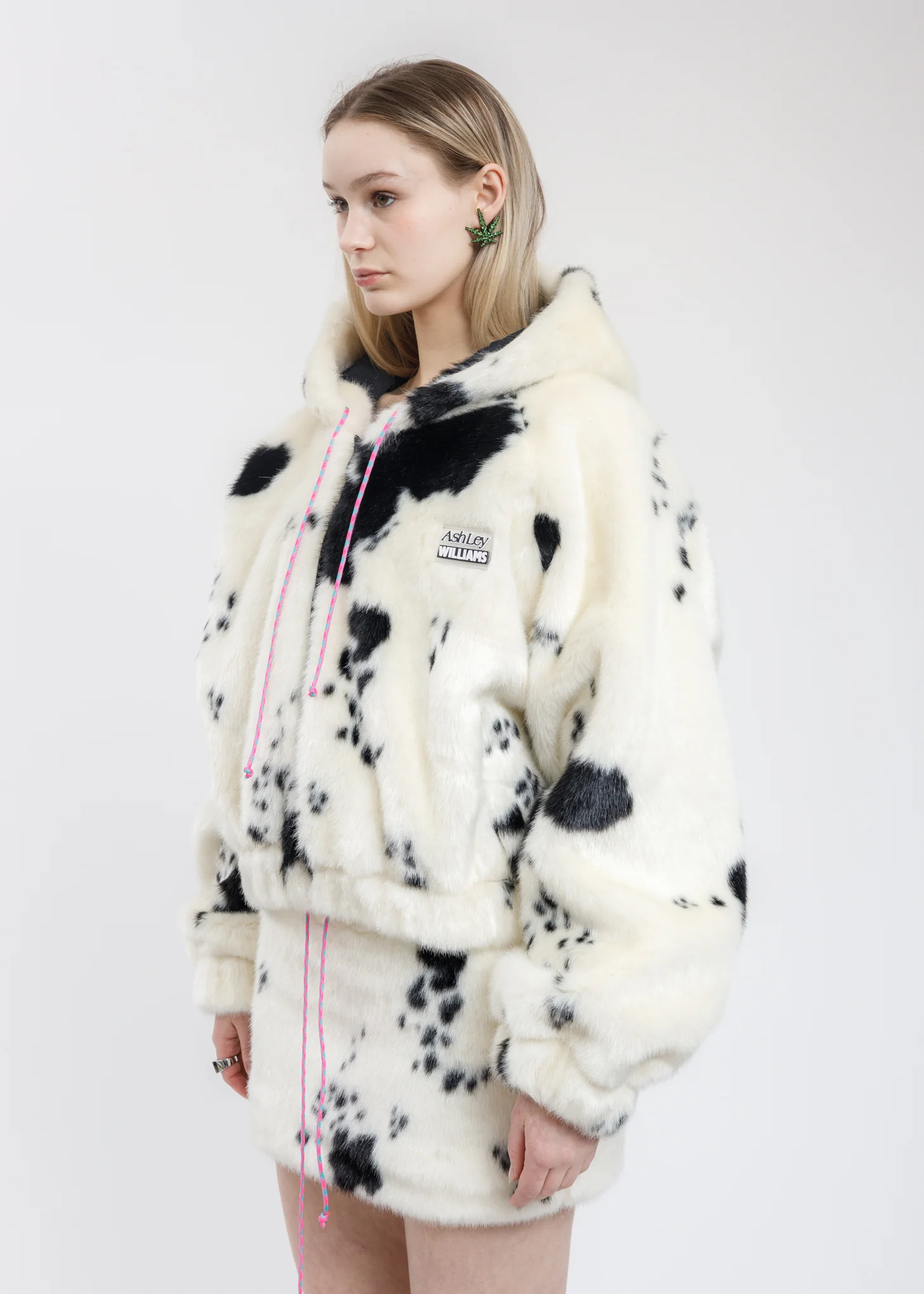 Dalmation Faux Fur Hoop Zip Bomber - Image 3