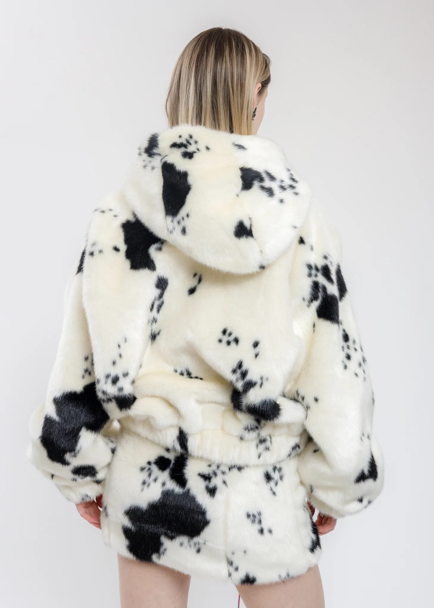 Dalmation Faux Fur Hoop Zip Bomber - Image 4