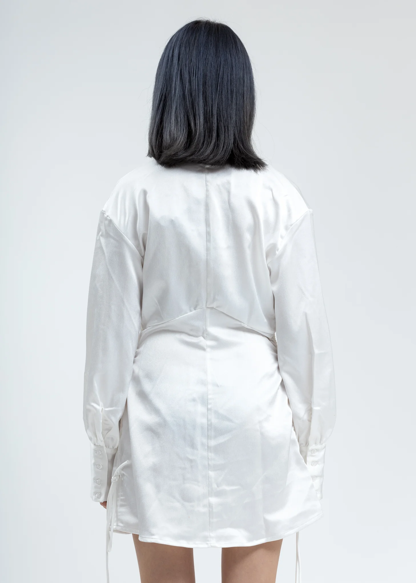 White Ruched Button-Up Dress - Image 4