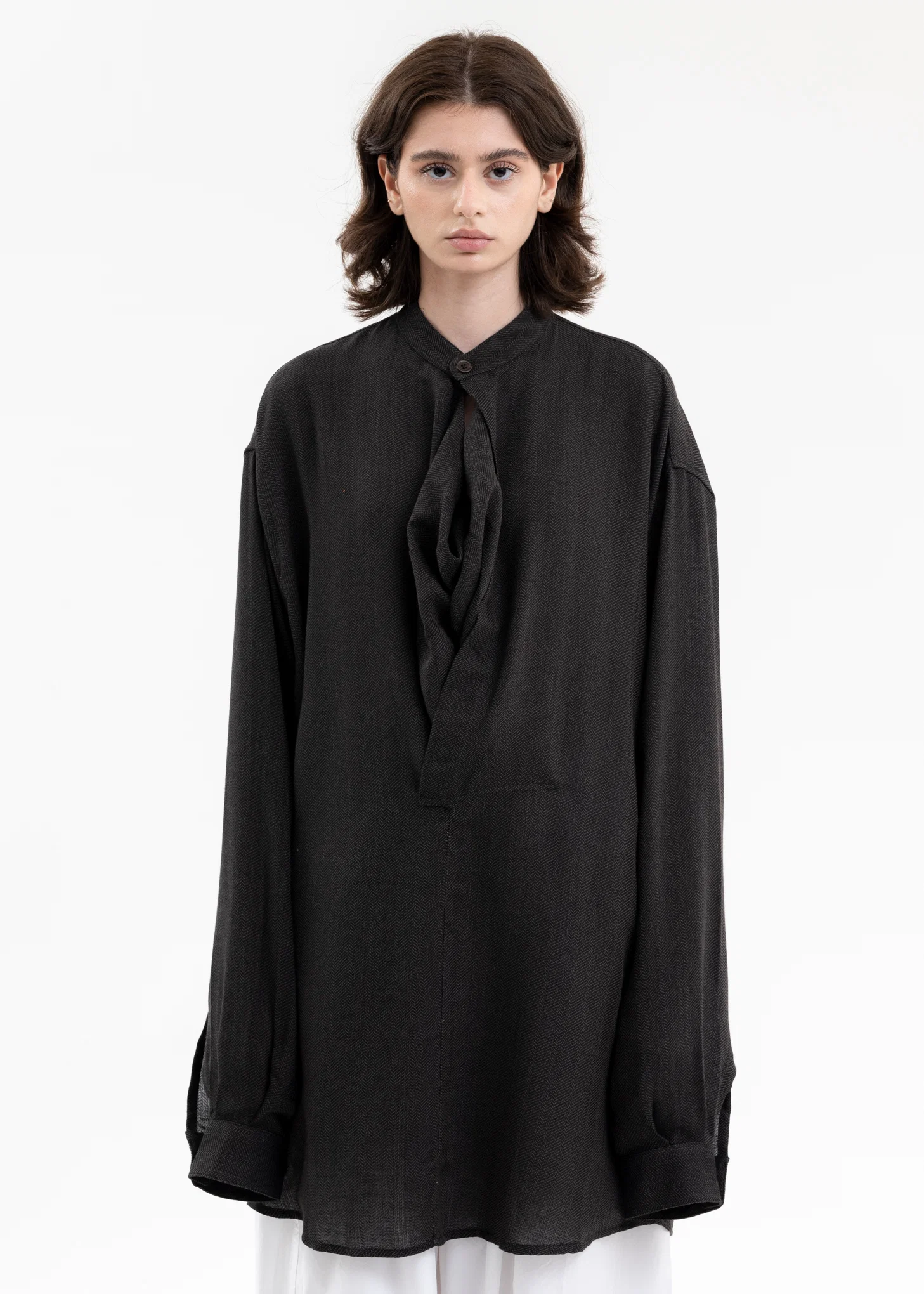 DARK BROWN Band Collar Shirt