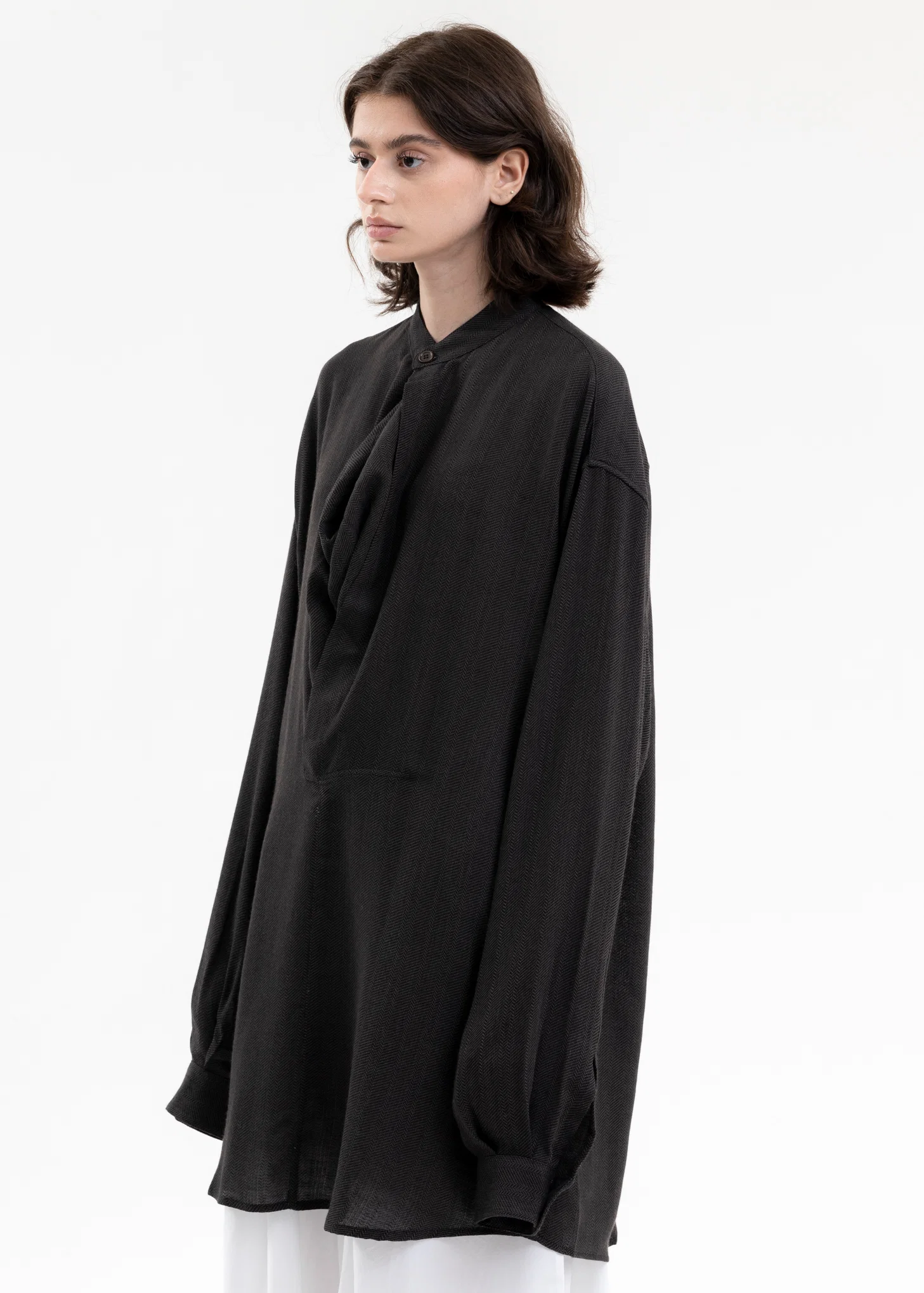 DARK BROWN Band Collar Shirt - Image 3