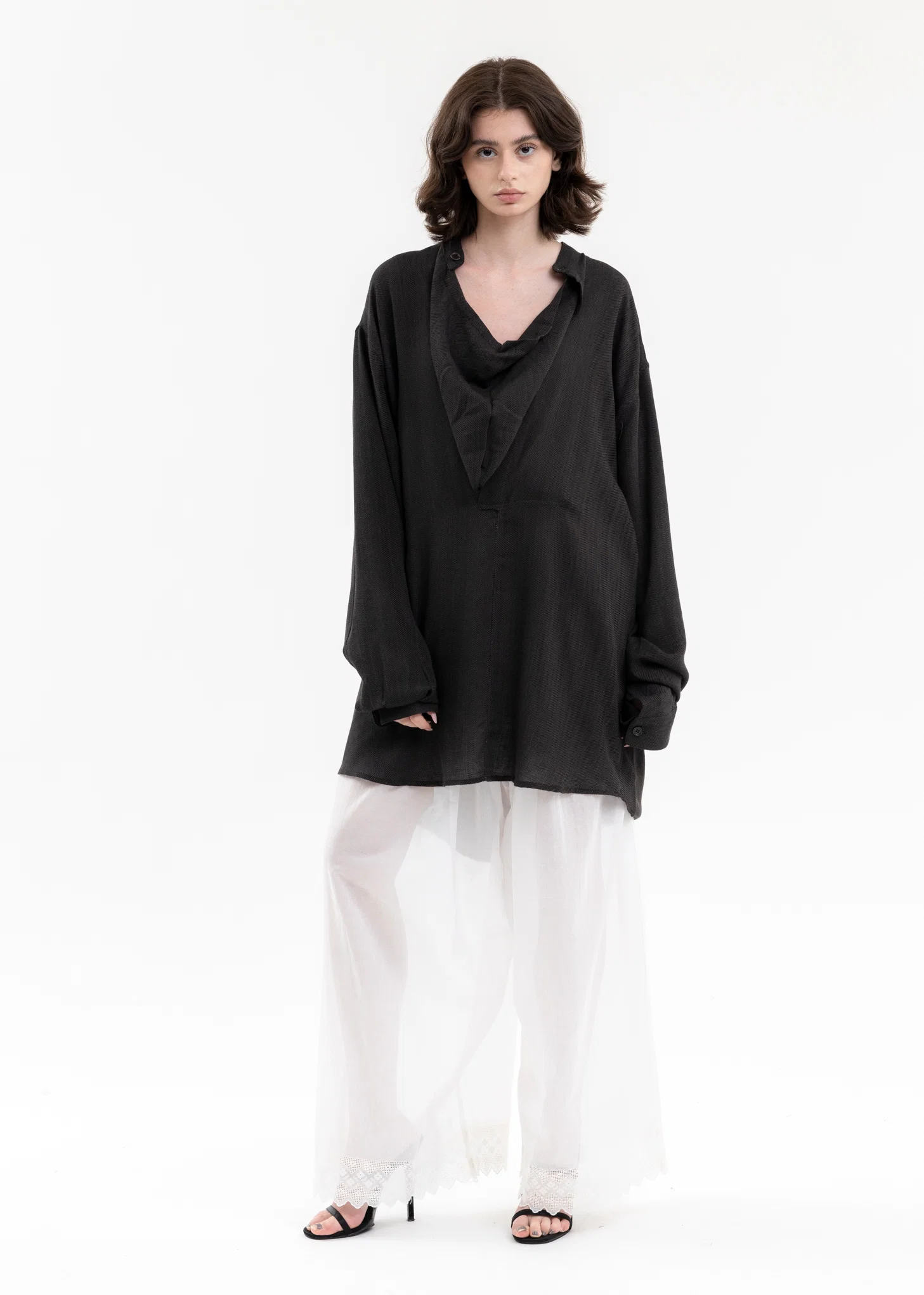 DARK BROWN Band Collar Shirt - Image 6