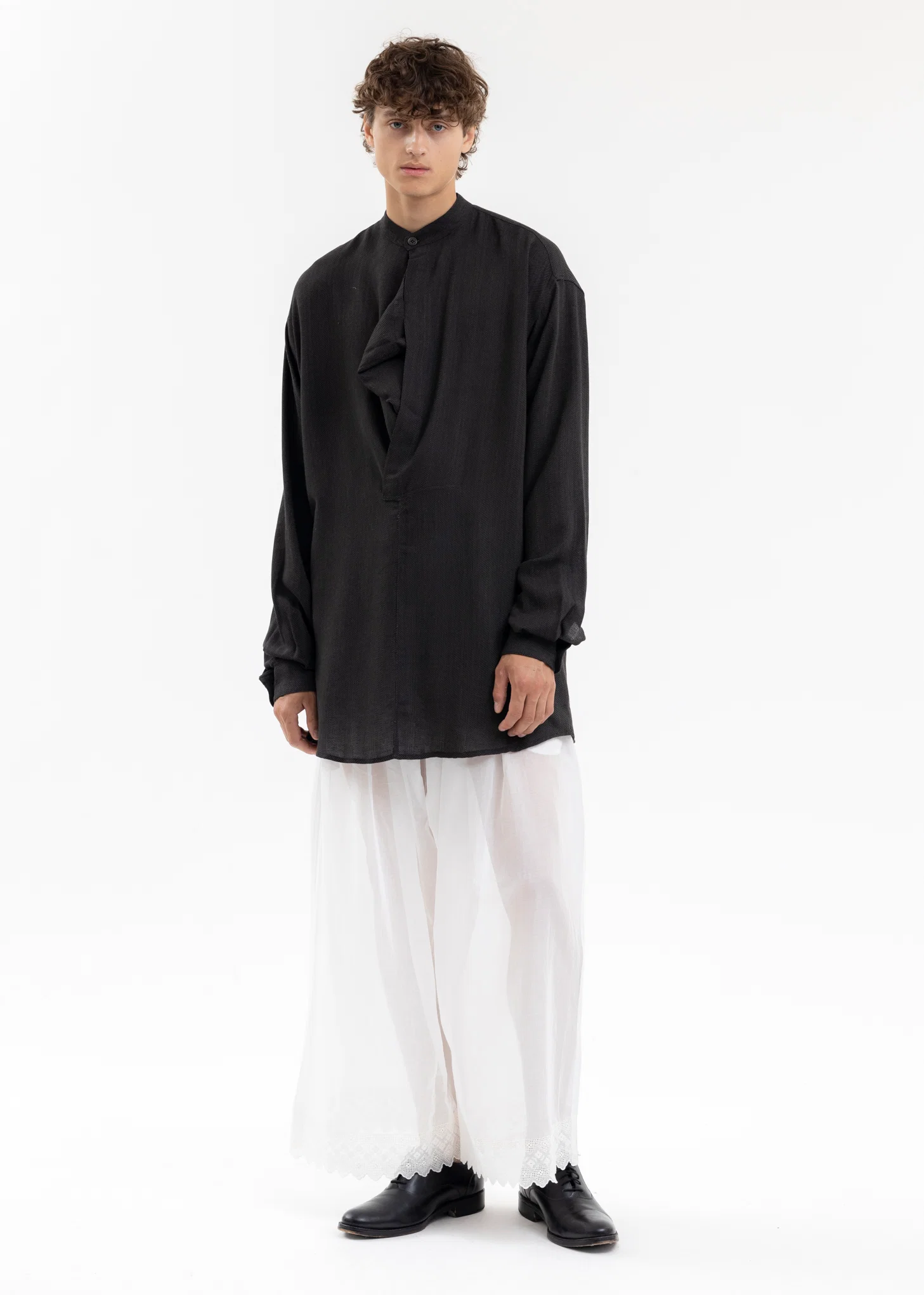 DARK BROWN Band Collar Shirt - Image 6