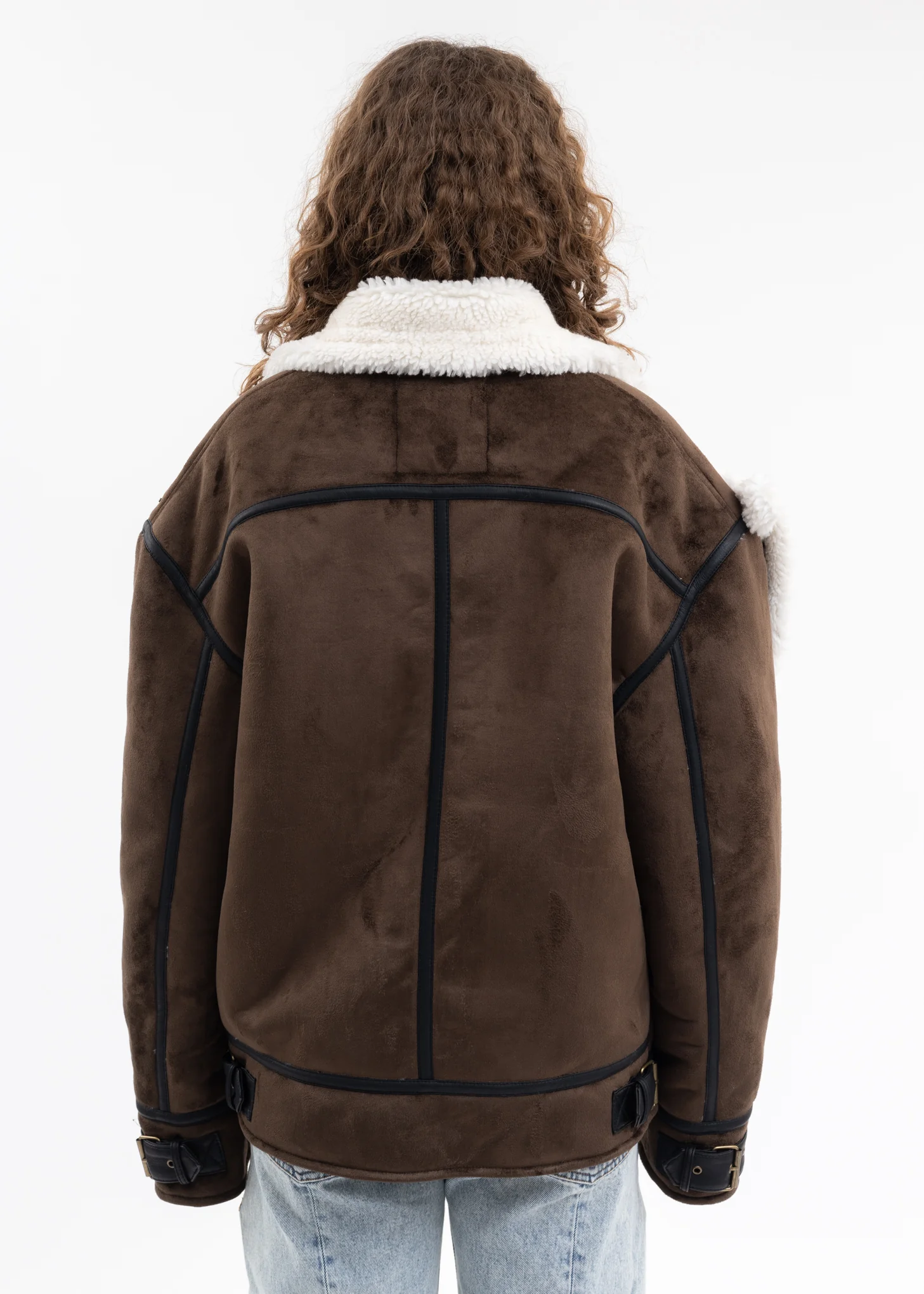 DARK BROWN SNAP PANEL SHEARLING JACKET - Image 5