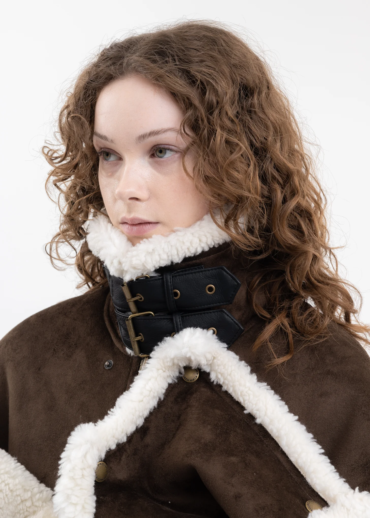DARK BROWN SNAP PANEL SHEARLING JACKET - Image 7