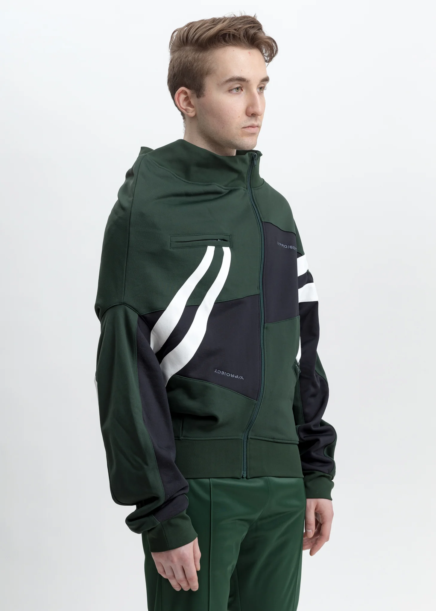 Dark Green And White Upside Down Sweater Jacket - Image 3