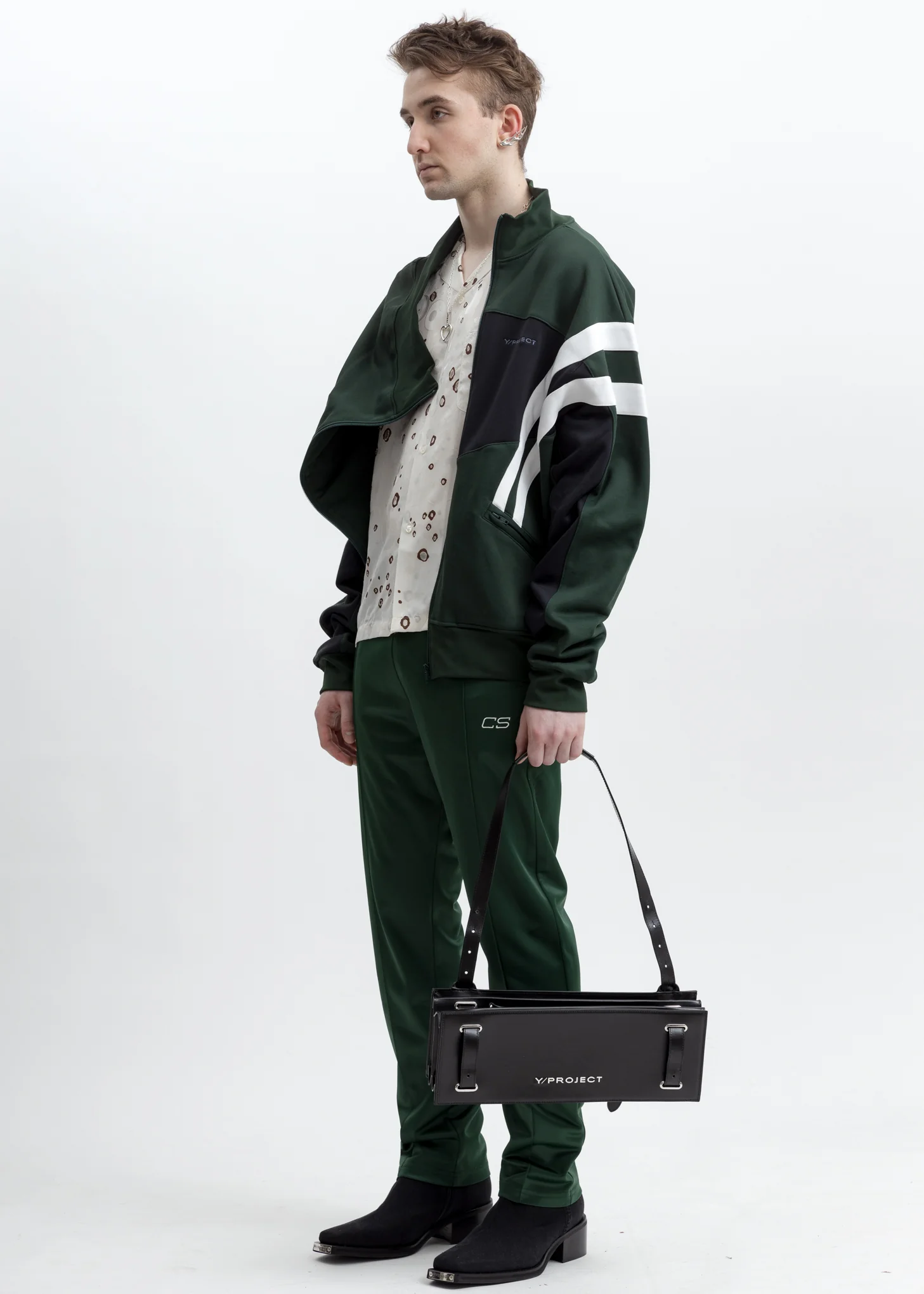 Dark Green And White Upside Down Sweater Jacket - Image 6