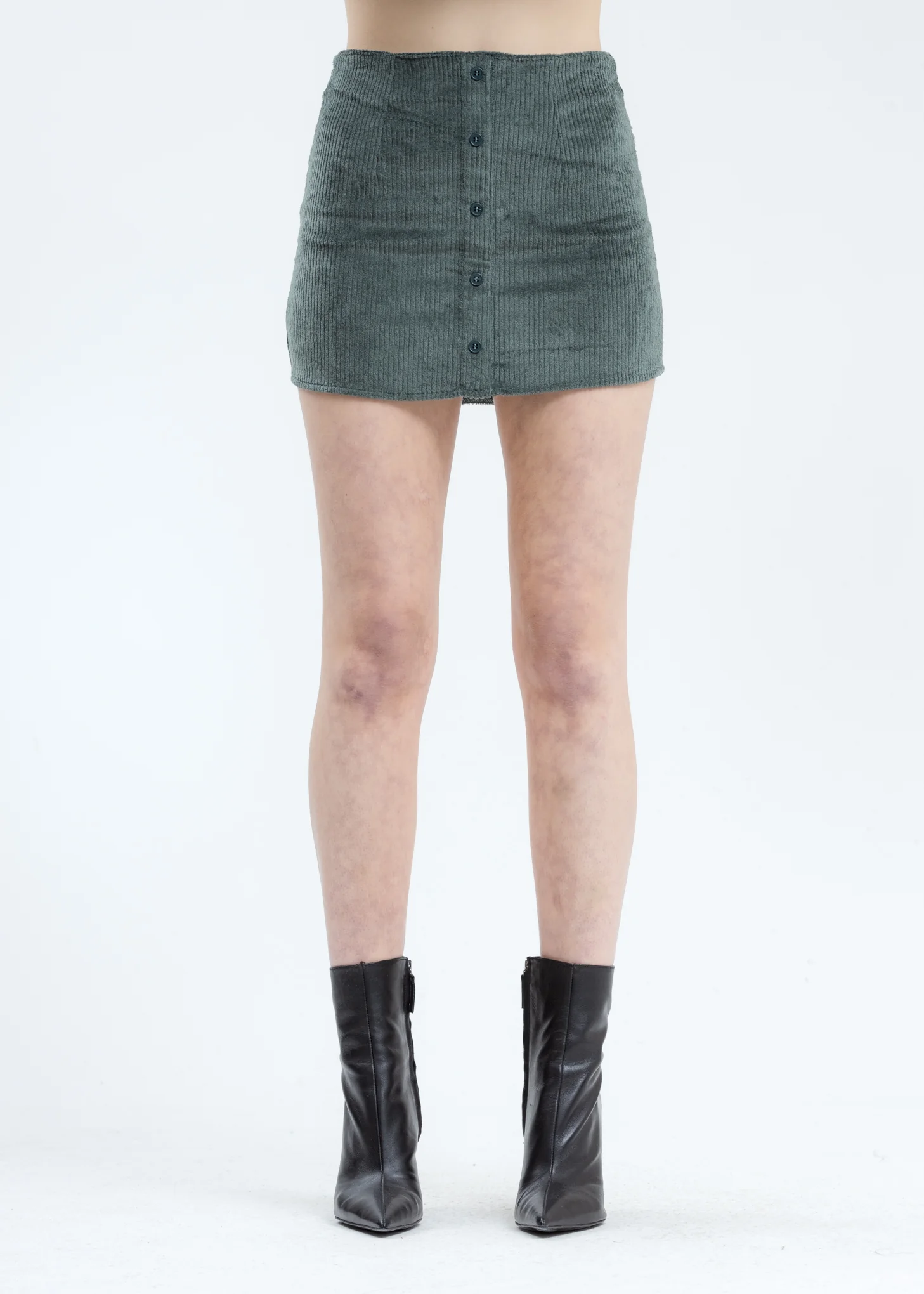 Dark Green Corduroy Button Up Mini Skirt