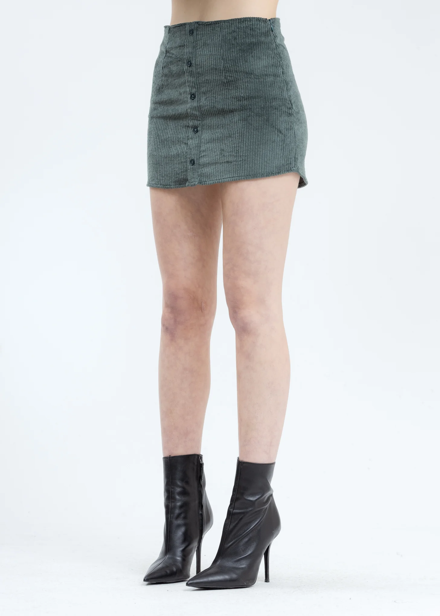Dark Green Corduroy Button Up Mini Skirt - Image 3