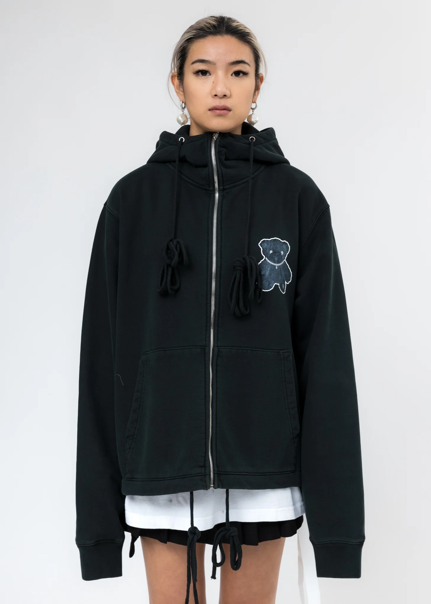 Dark Green Pearl Necklace Teddy Zip-Up Hoodie (Reflect)