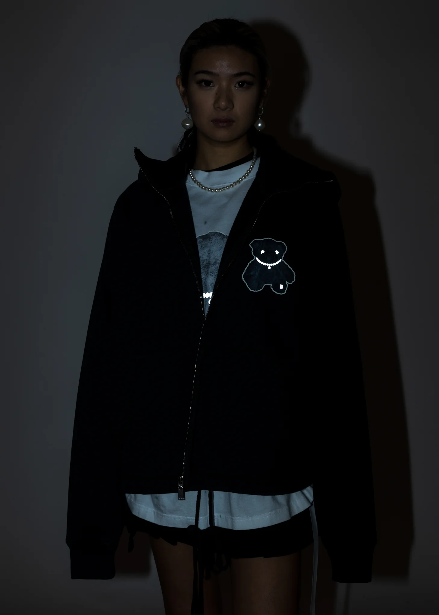 Dark Green Pearl Necklace Teddy Zip-Up Hoodie (Reflect) - Image 2