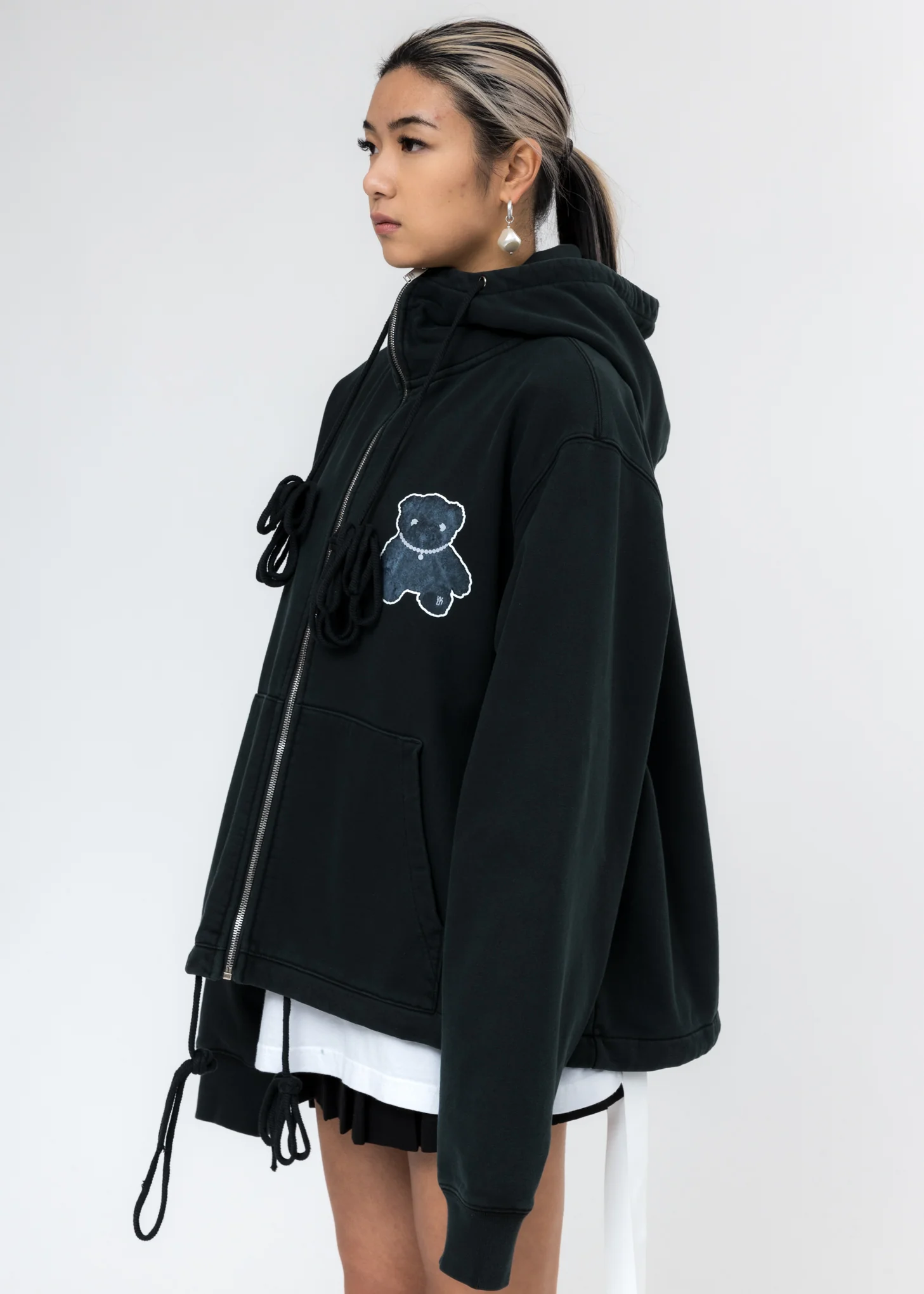 Dark Green Pearl Necklace Teddy Zip-Up Hoodie (Reflect) - Image 4