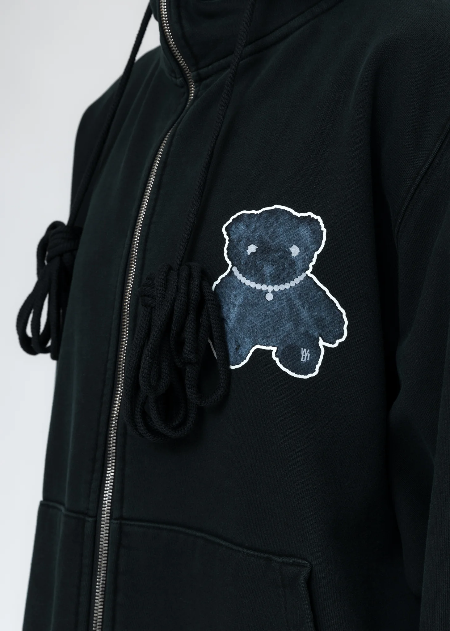 Dark Green Pearl Necklace Teddy Zip-Up Hoodie (Reflect) - Image 6