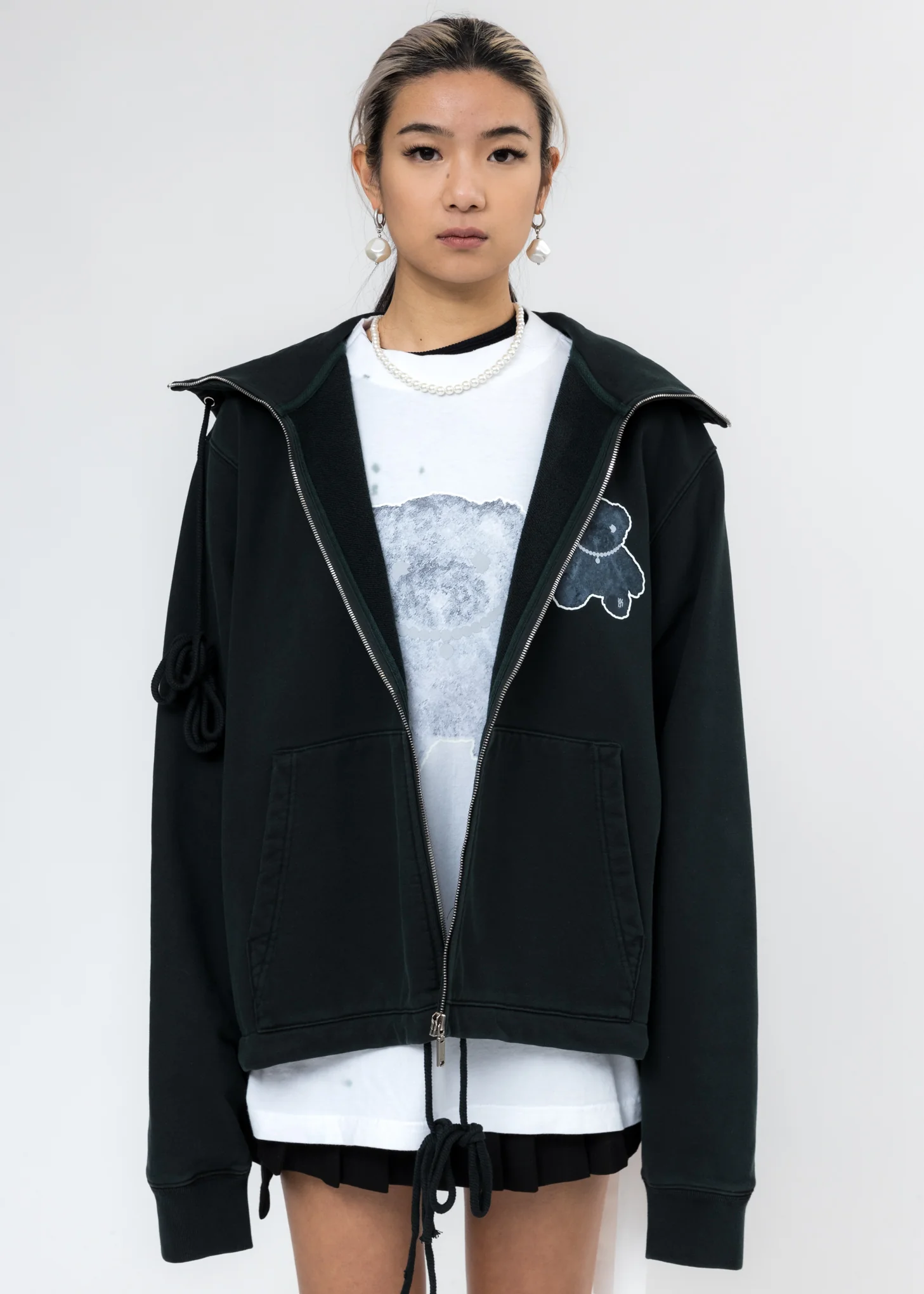 Dark Green Pearl Necklace Teddy Zip-Up Hoodie (Reflect) - Image 7
