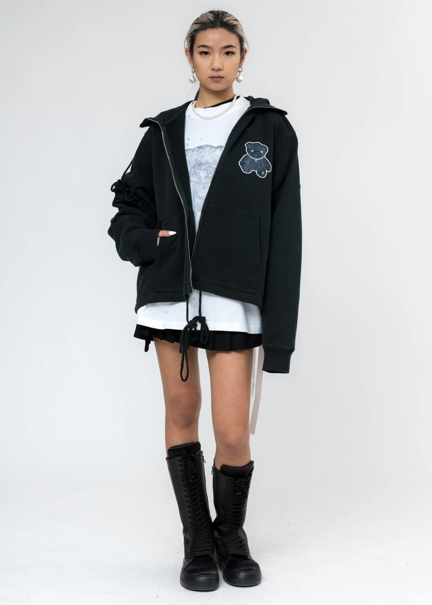Dark Green Pearl Necklace Teddy Zip-Up Hoodie (Reflect) - Image 8