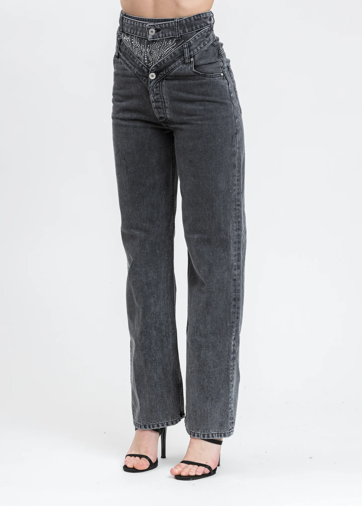 Dark Grey Crystal Rhinestone Jeans - Image 3