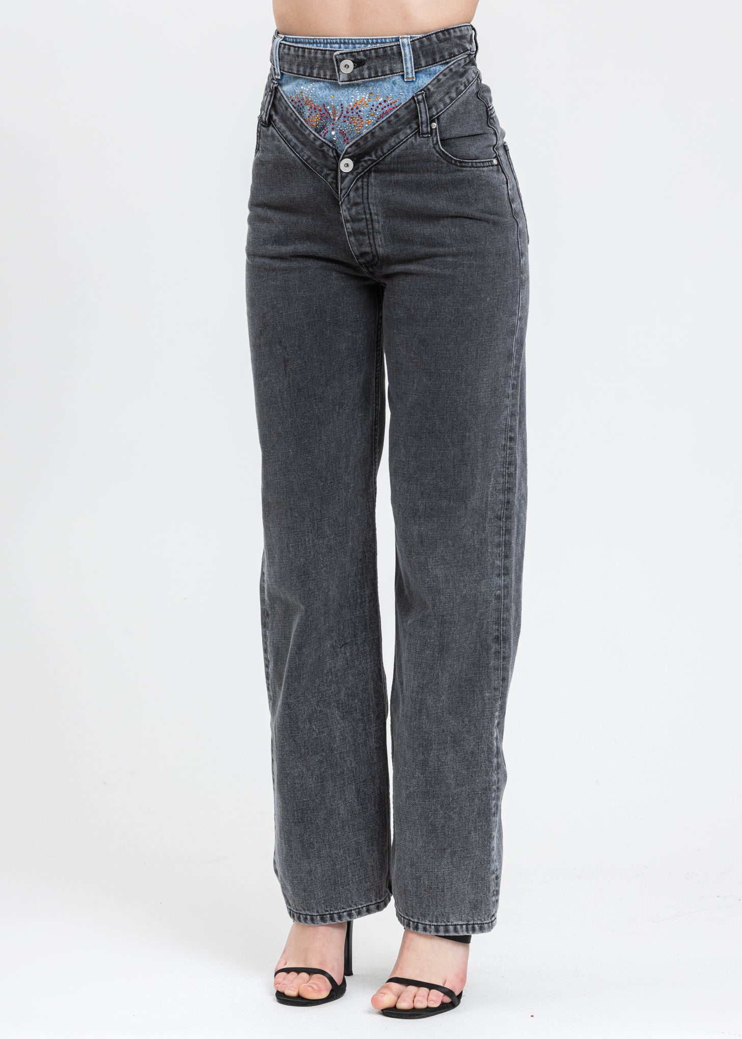 Dark Grey Crystal Rhinestone Jeans - Image 9