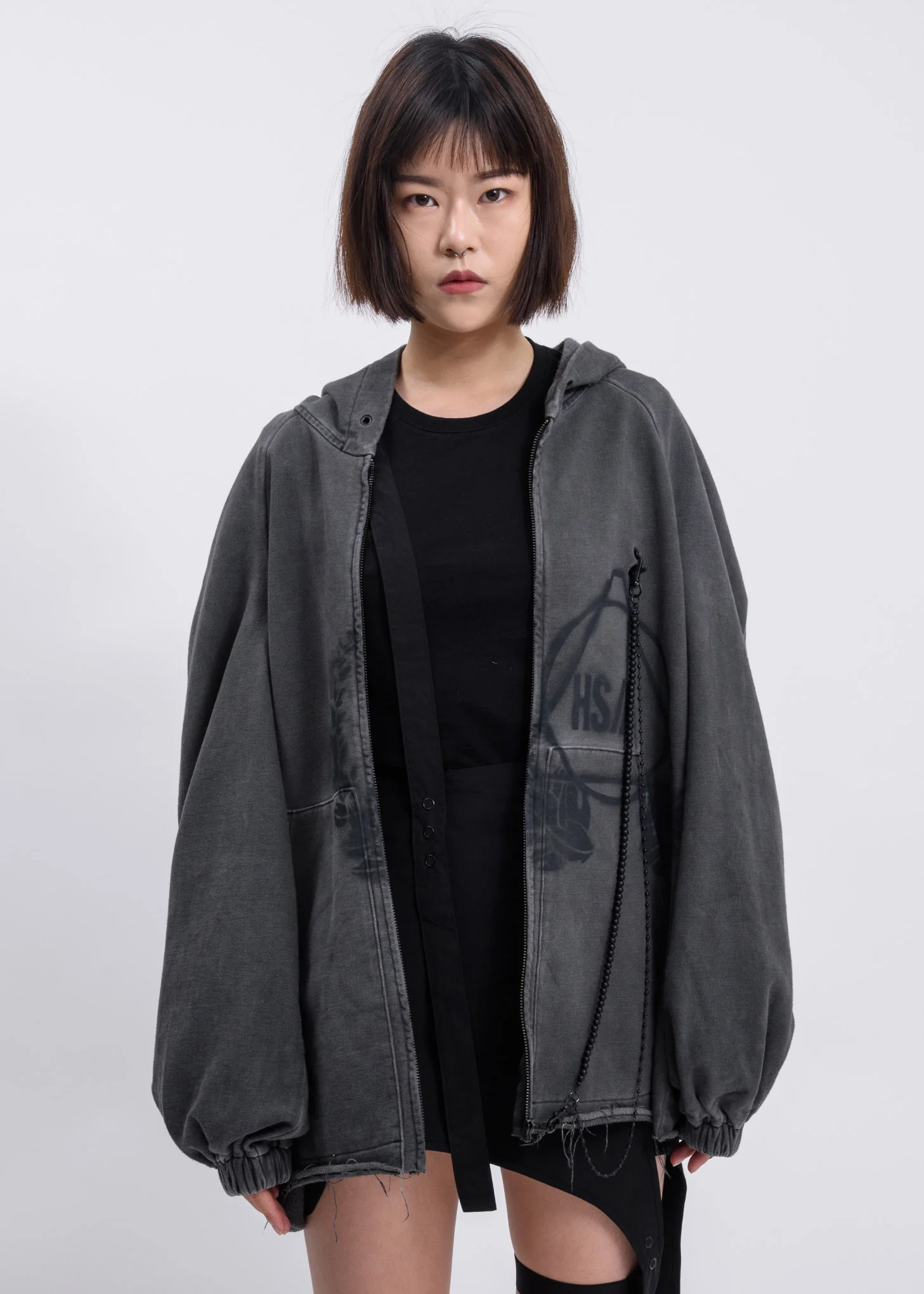 Dark Grey Chained Zip-Up Hoodie