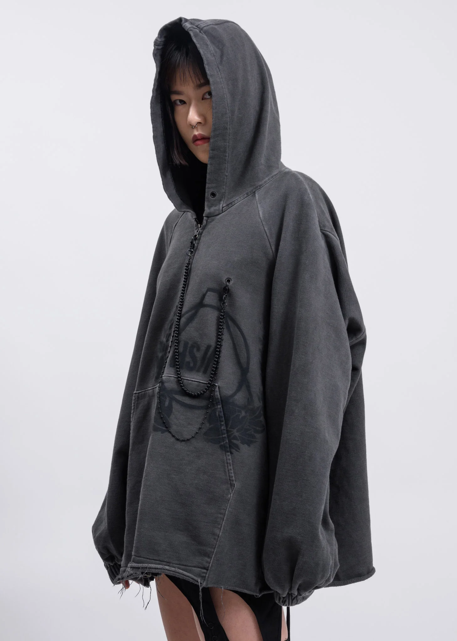 Dark Grey Chained Zip-Up Hoodie - Image 6