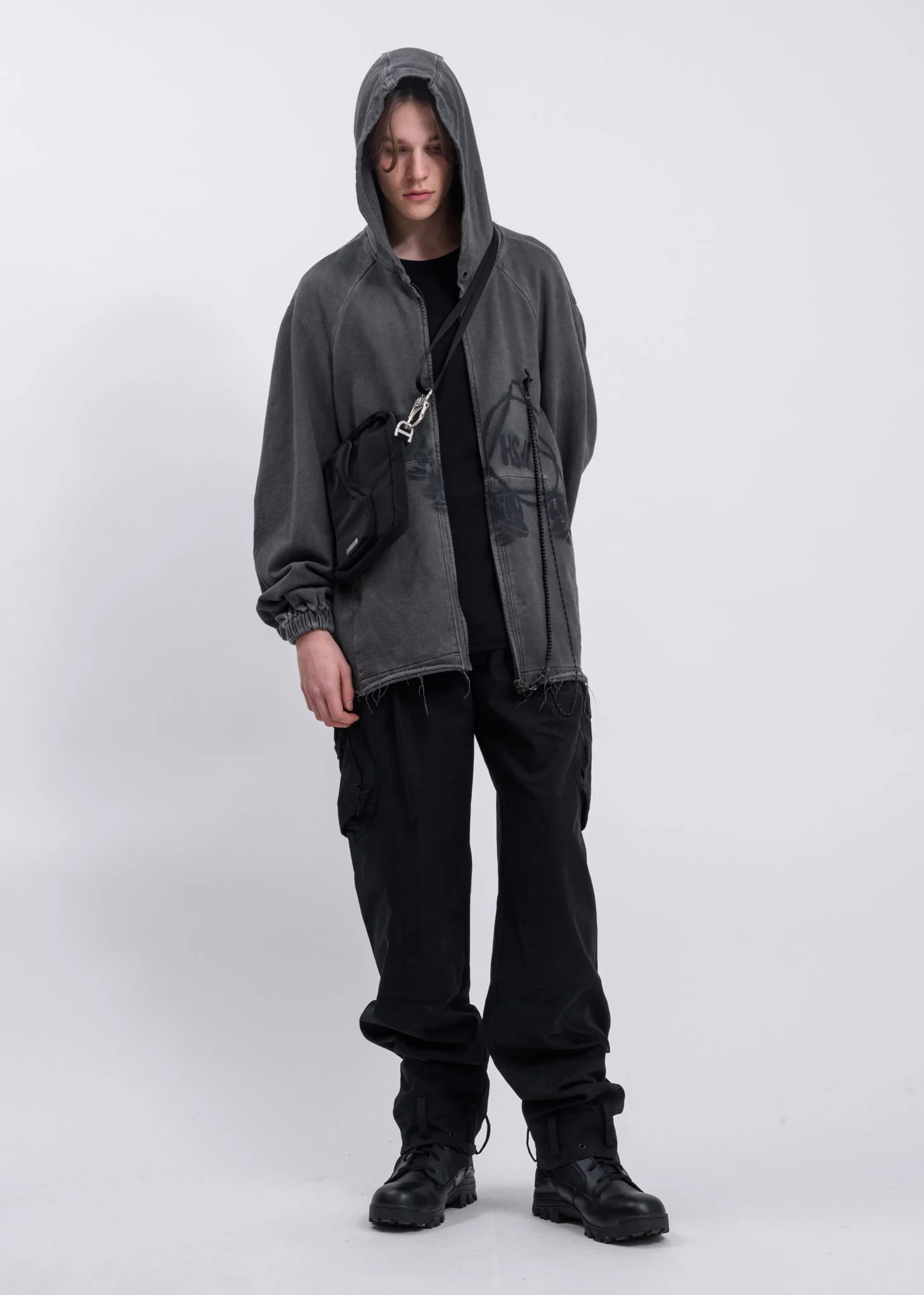 Dark Grey Chained Zip-Up Hoodie - Image 4