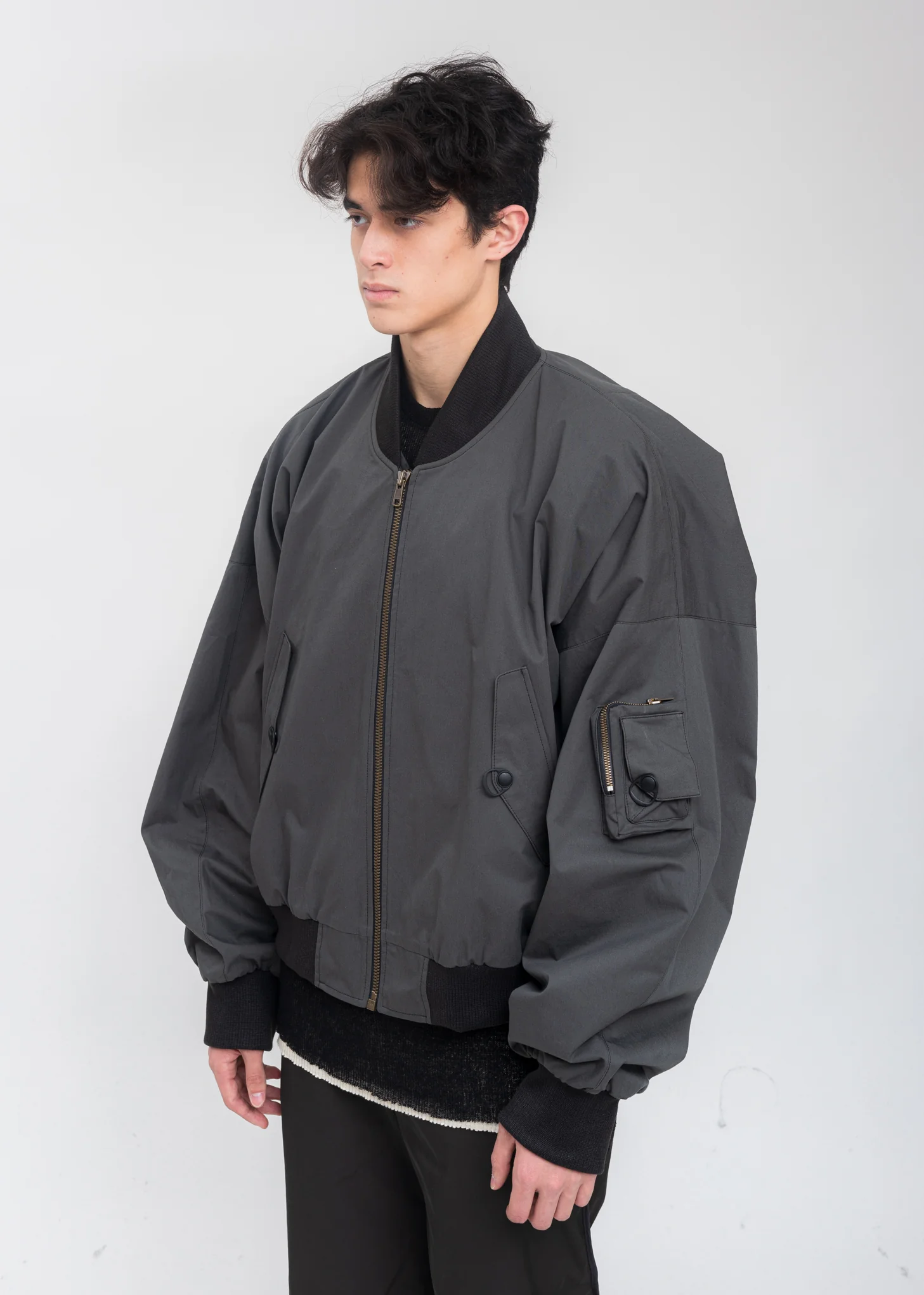 Dark Grey Cotton Bomber - Image 3