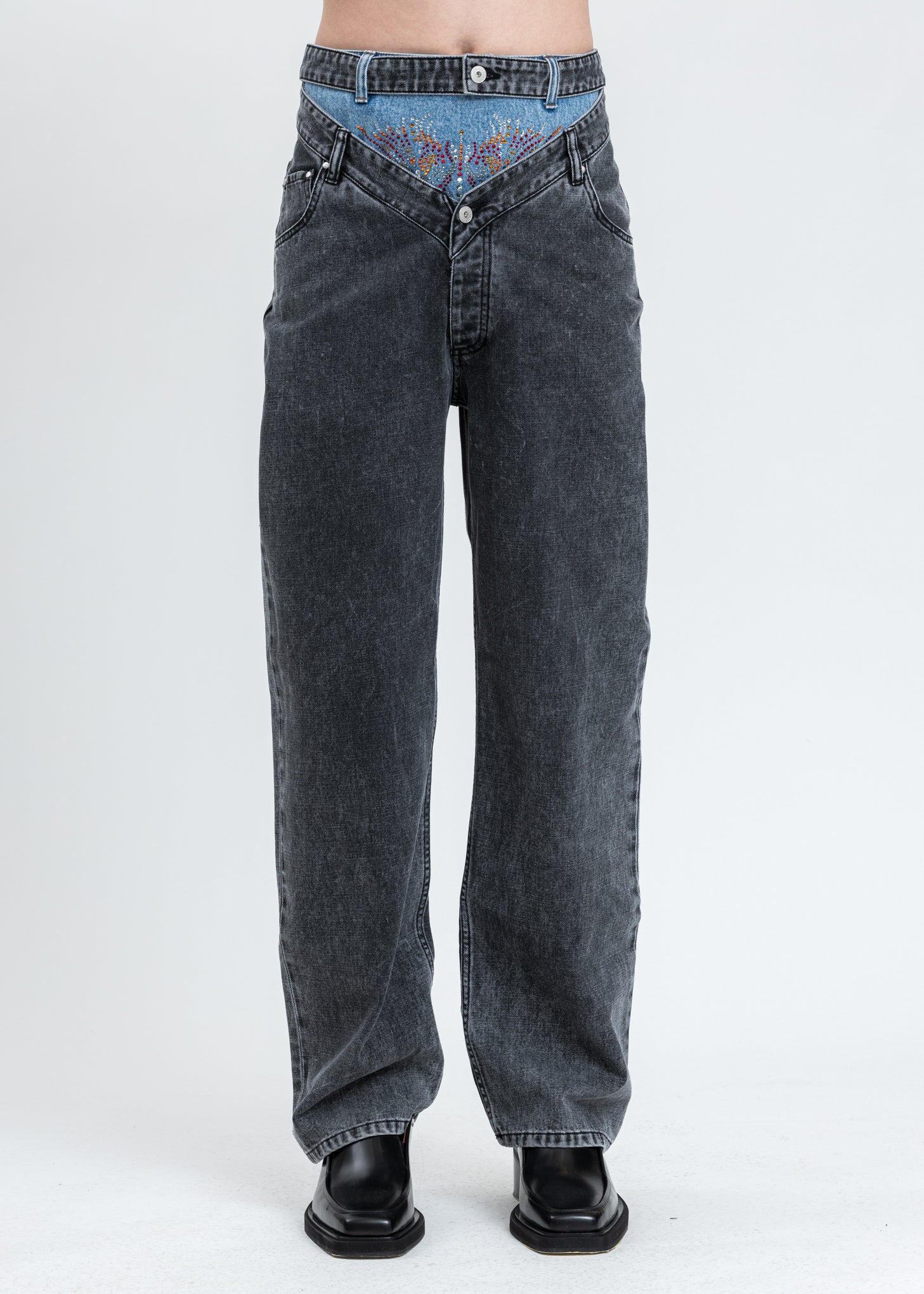 Dark Grey Crystal Rhinestone Jeans