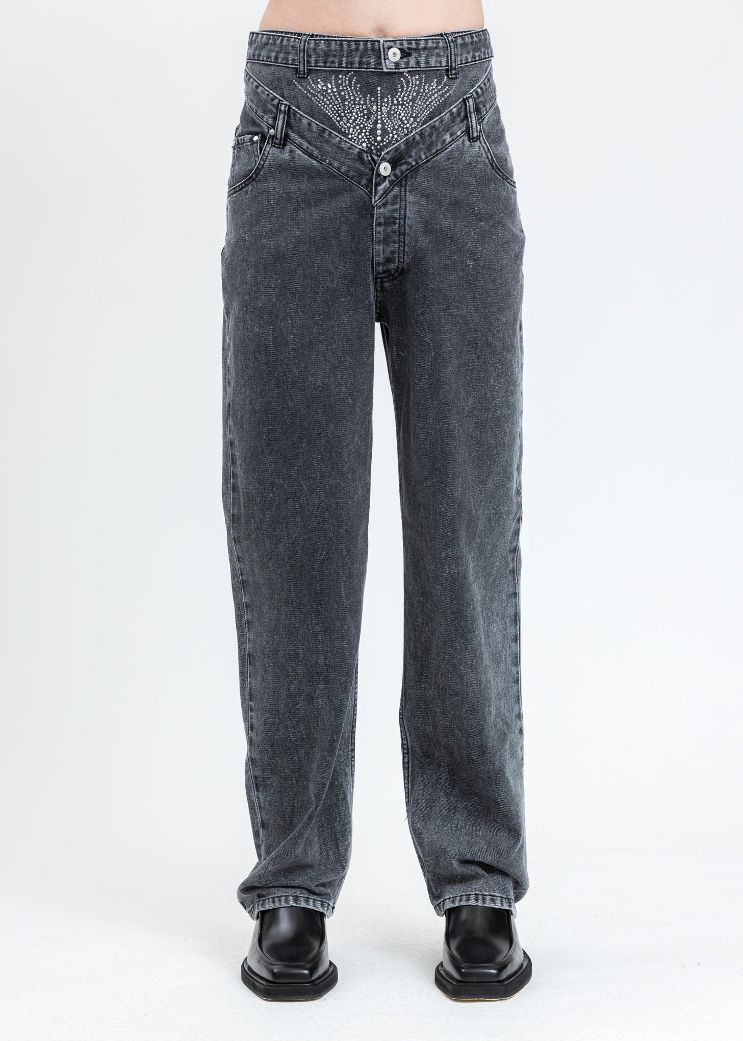Dark Grey Crystal Rhinestone Jeans - Image 2