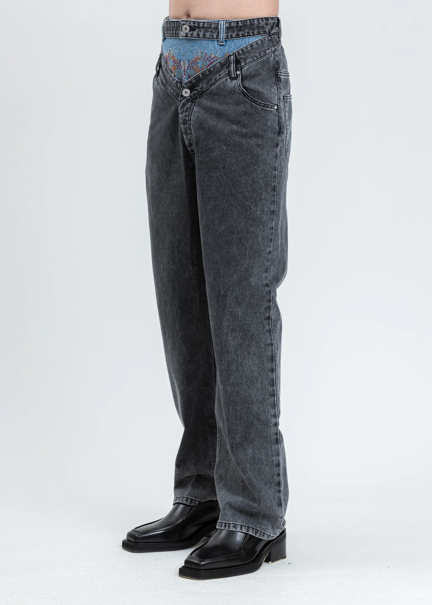 Dark Grey Crystal Rhinestone Jeans - Image 3