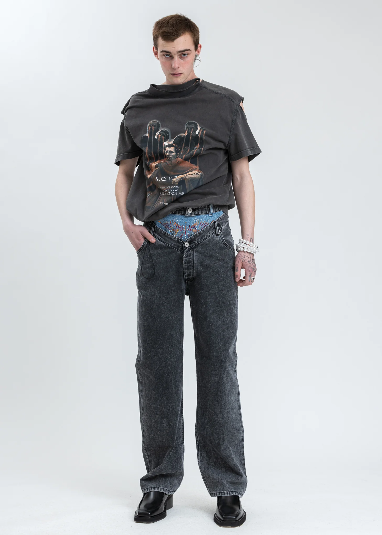 Dark Grey Crystal Rhinestone Jeans - Image 5