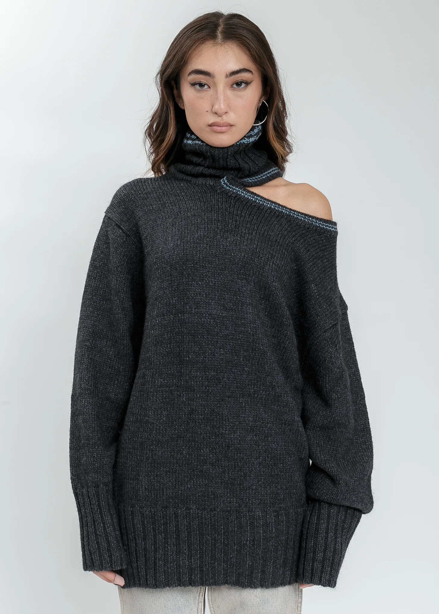 Dark Grey  Double Neck Oversized Knit Sweater