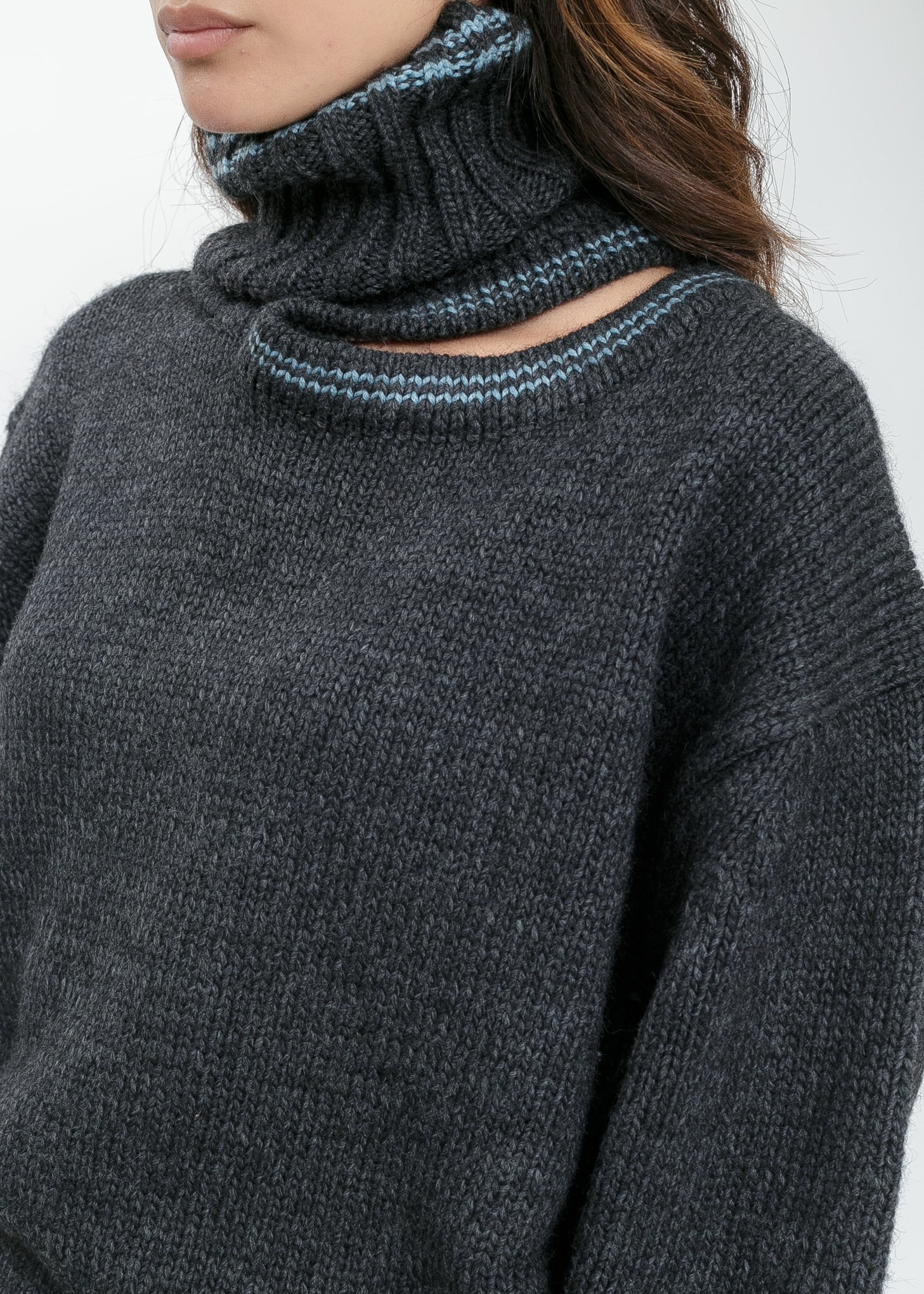 Dark Grey  Double Neck Oversized Knit Sweater - Image 5